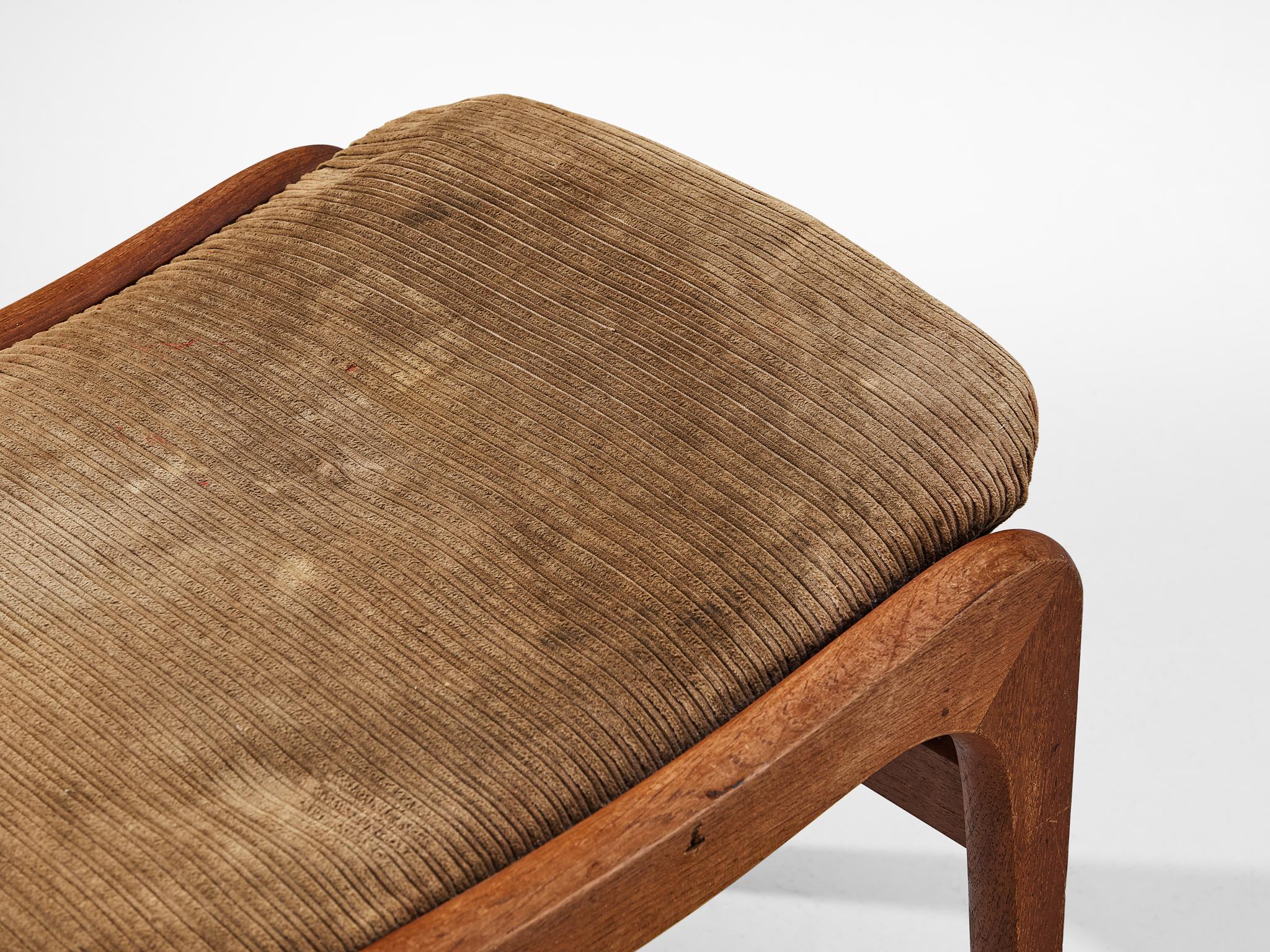 Danish Stool or Ottoman in Teak and Brown Corduroy 2