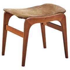 Danish Stool or Ottoman in Teak and Brown Corduroy