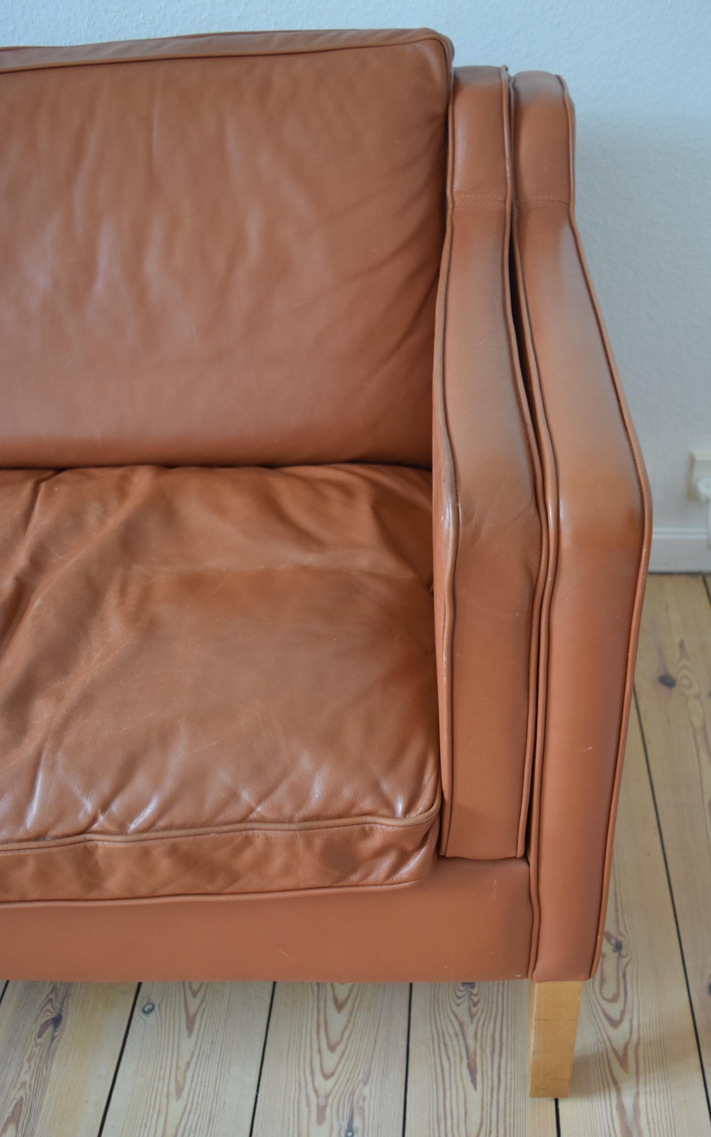 Mid-Century Modern Danish Stouby Cognac Leather Sofa, 1980s