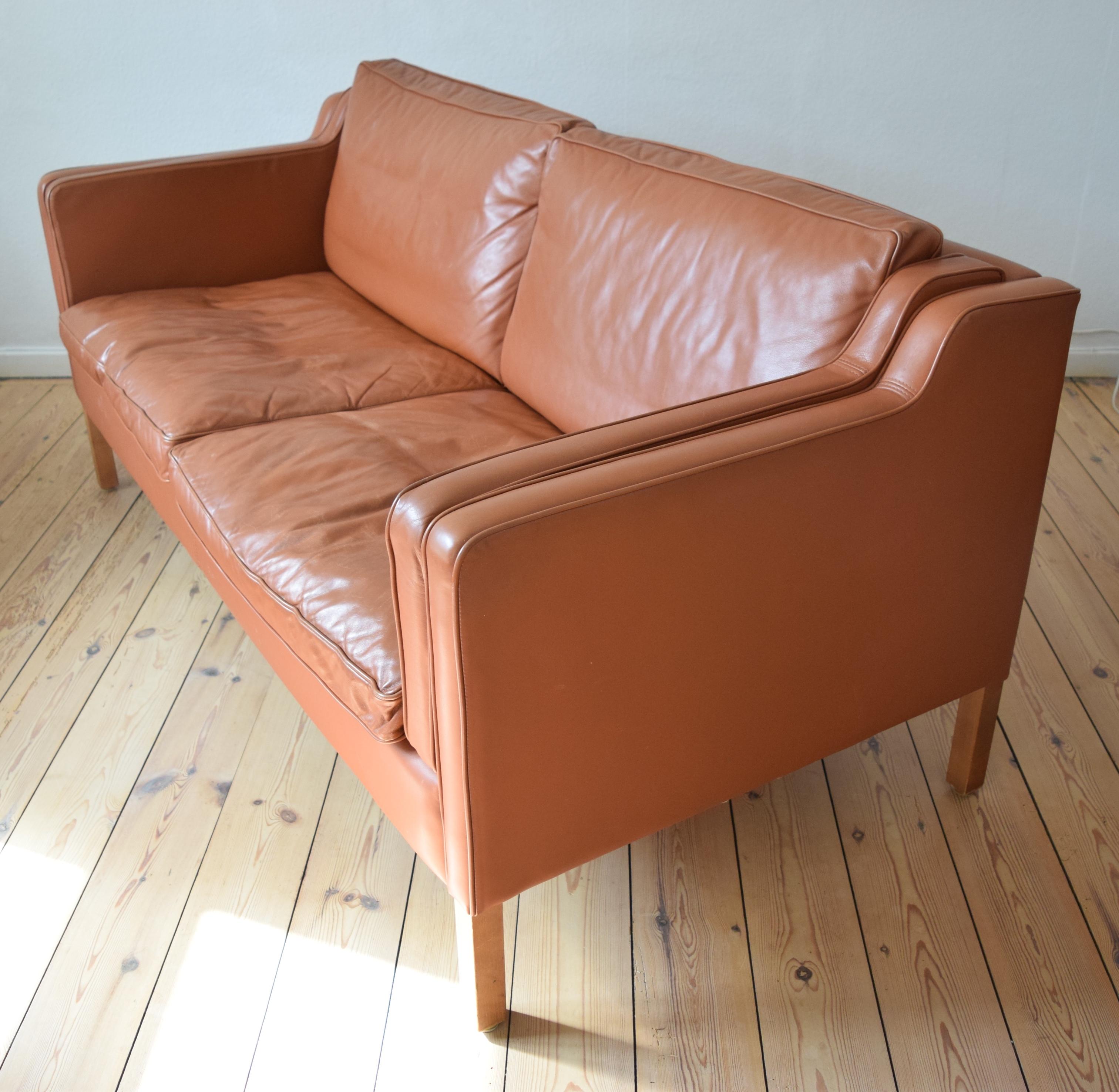 Danish Stouby Cognac Leather Sofa, 1980s In Good Condition In Nyborg, DK