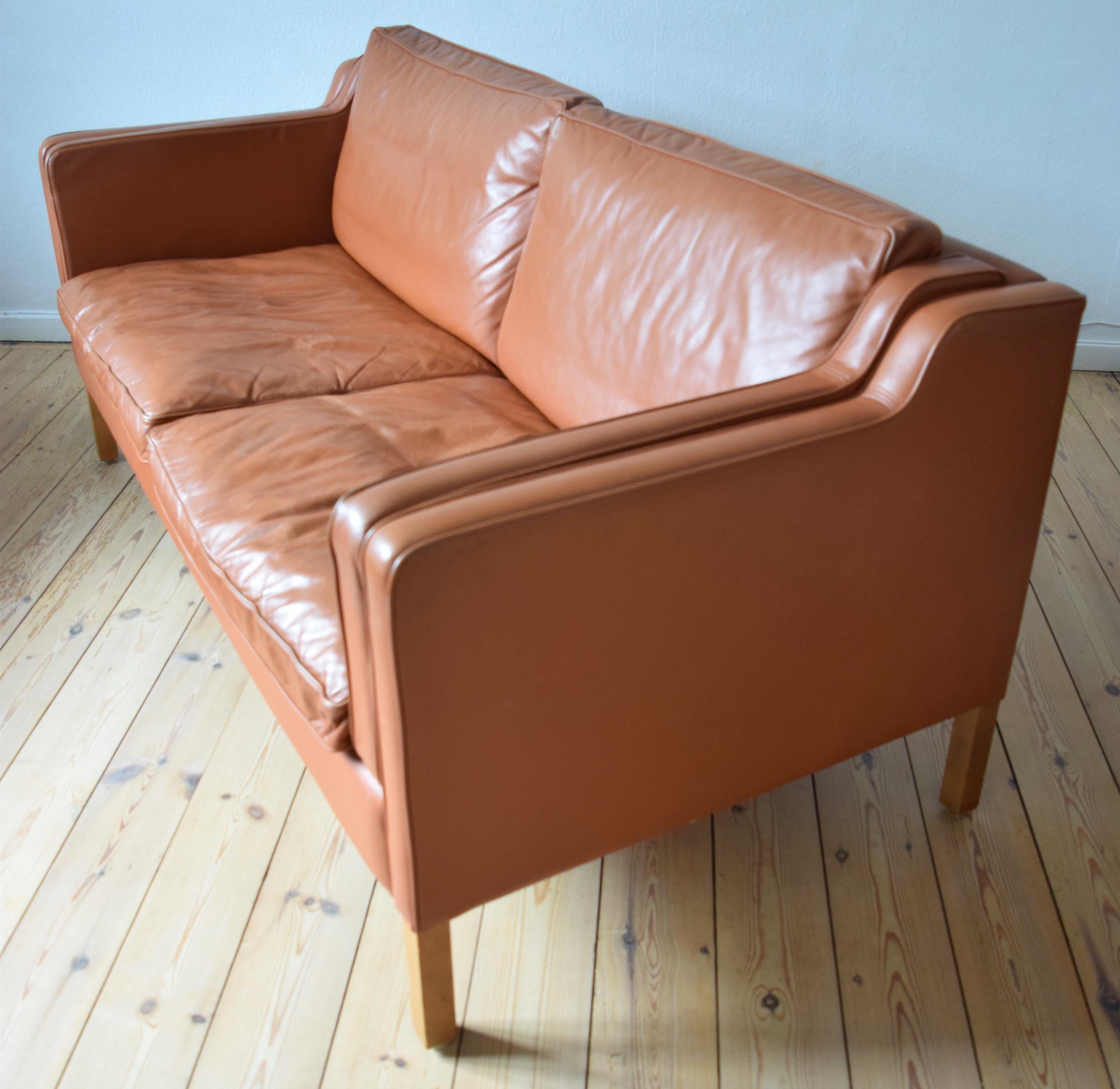 Danish Stouby Cognac Leather Sofa, 1980s 1