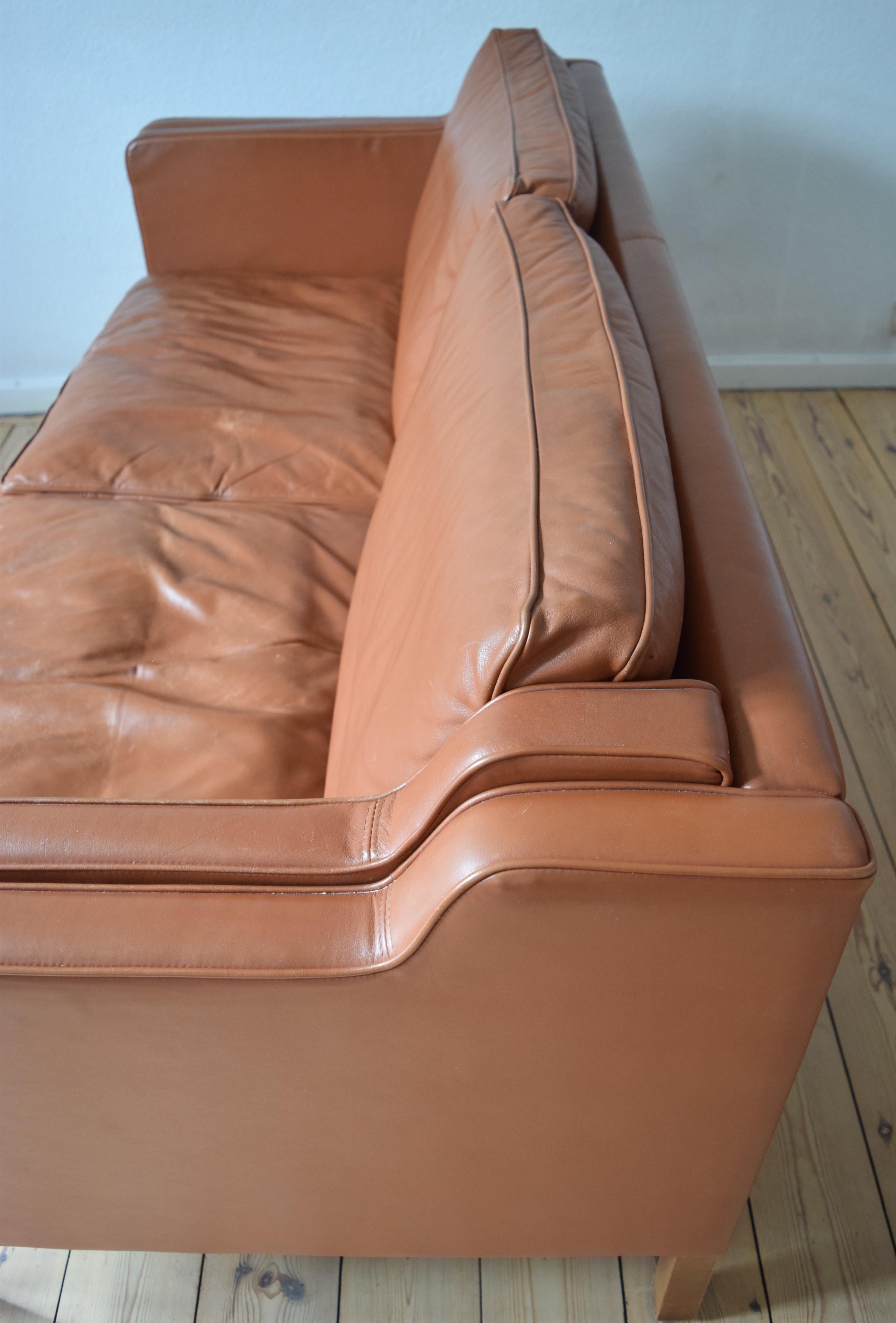 Danish Stouby Cognac Leather Sofa, 1980s 2