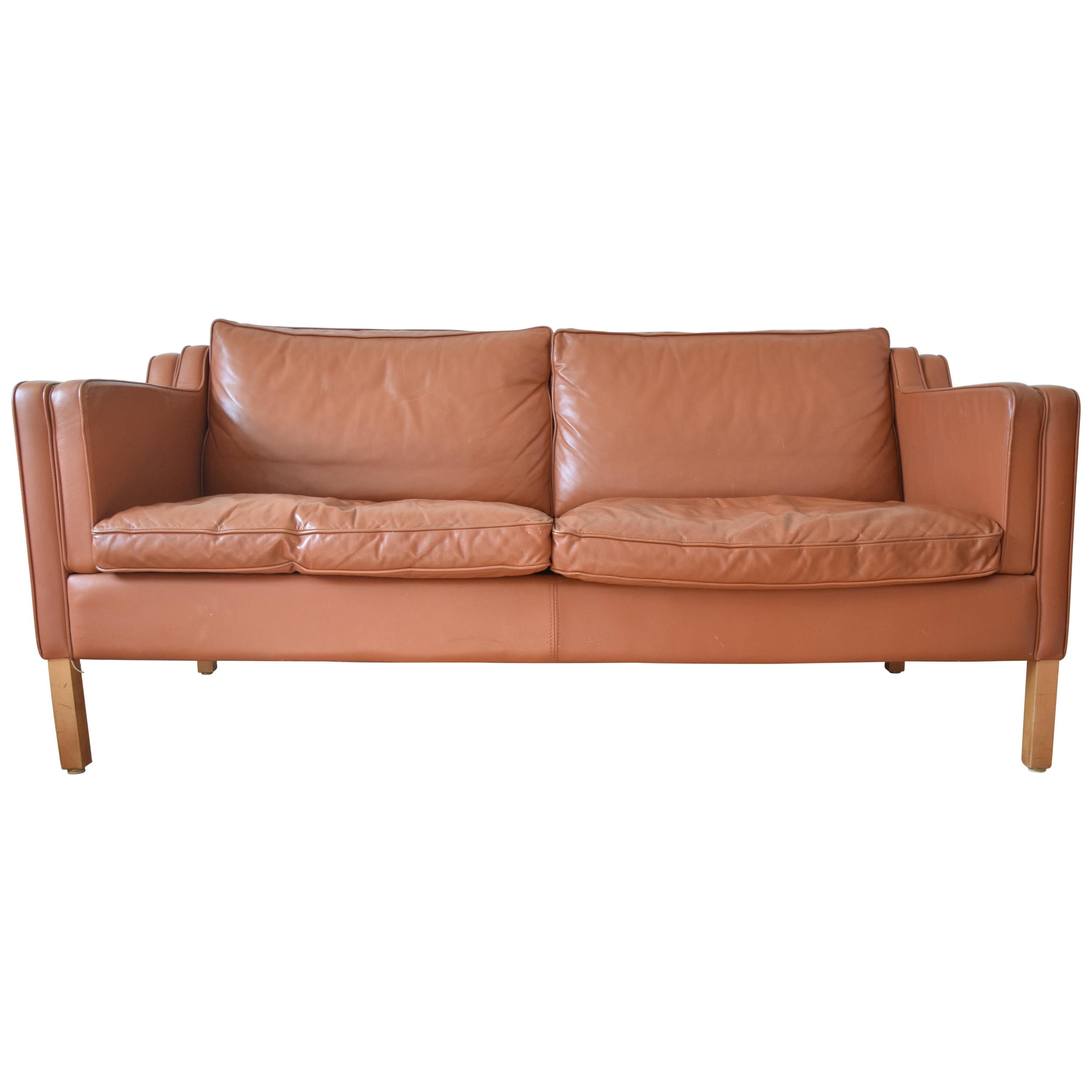 Danish Stouby Cognac Leather Sofa, 1980s