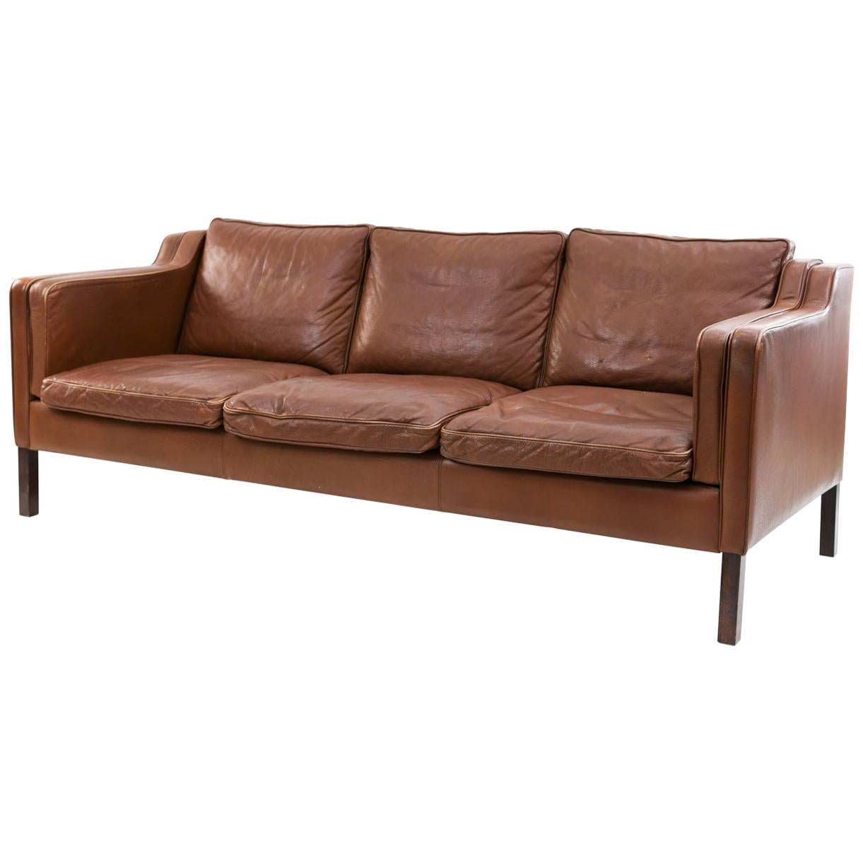 Danish Stouby Leather Three-Seat Sofa