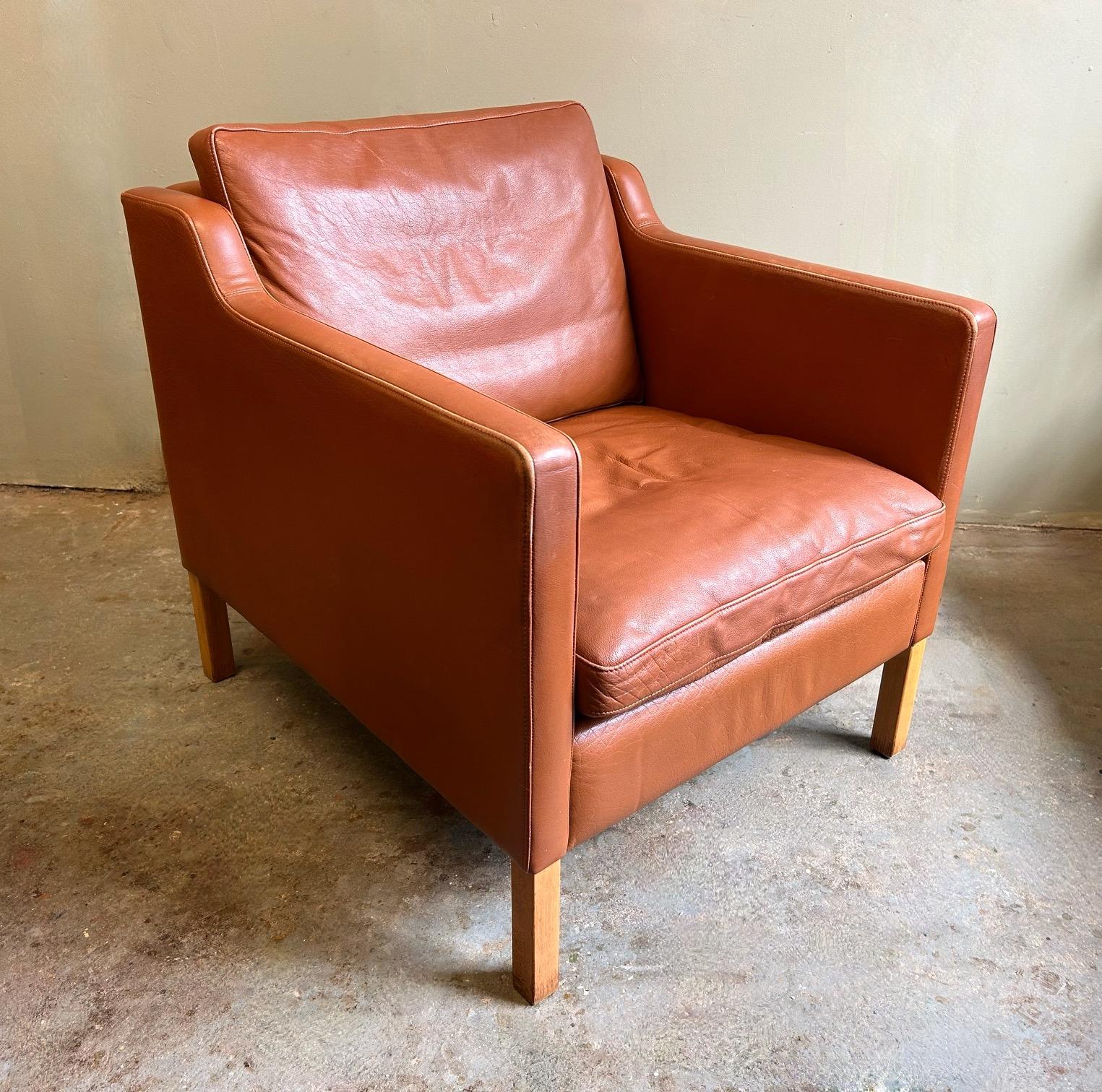 Danish Stouby Tan Leather Club Armchair Mid Century For Sale 11