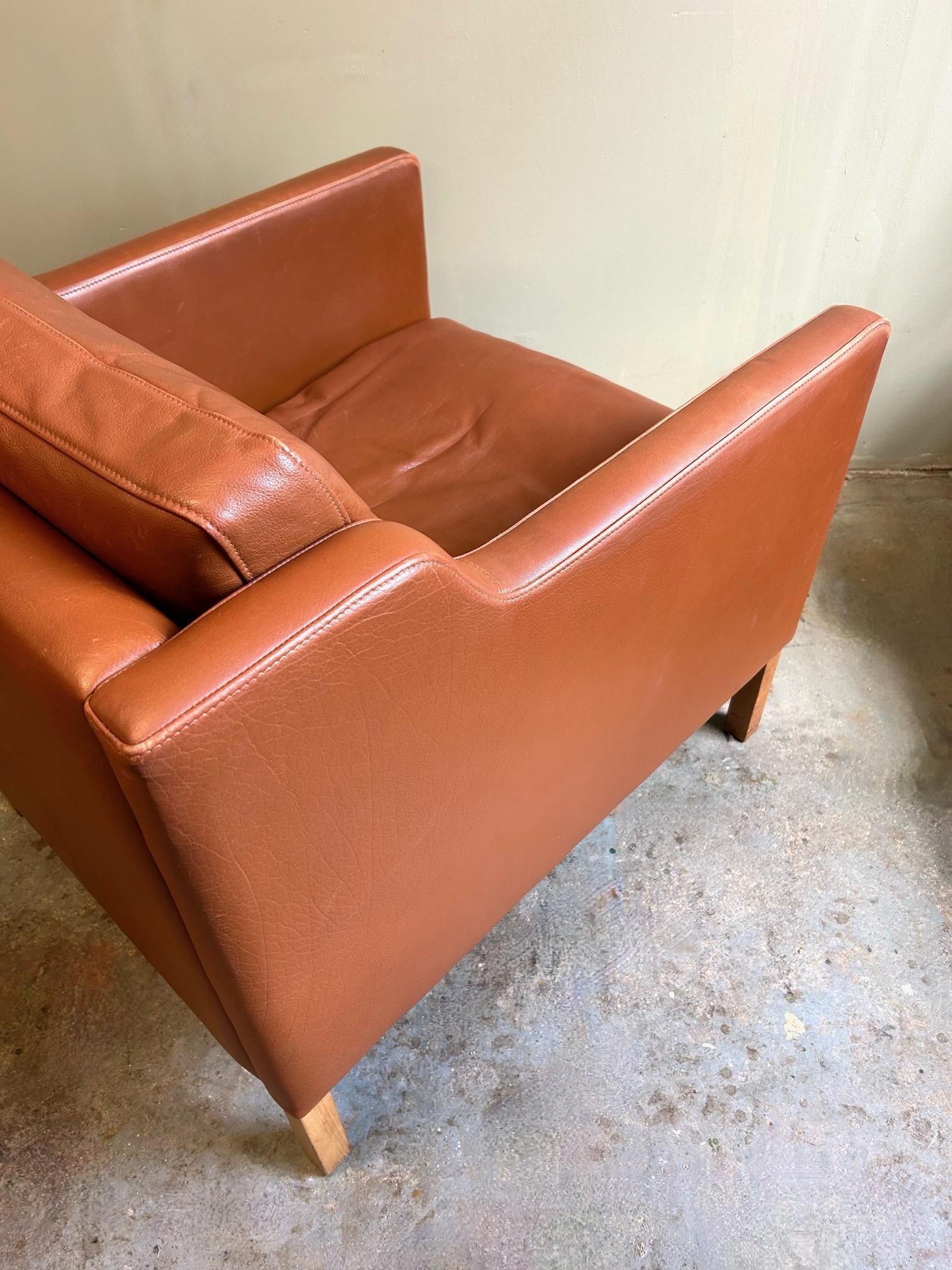 Danish Stouby Tan Leather Club Armchair Mid Century In Good Condition In London, GB