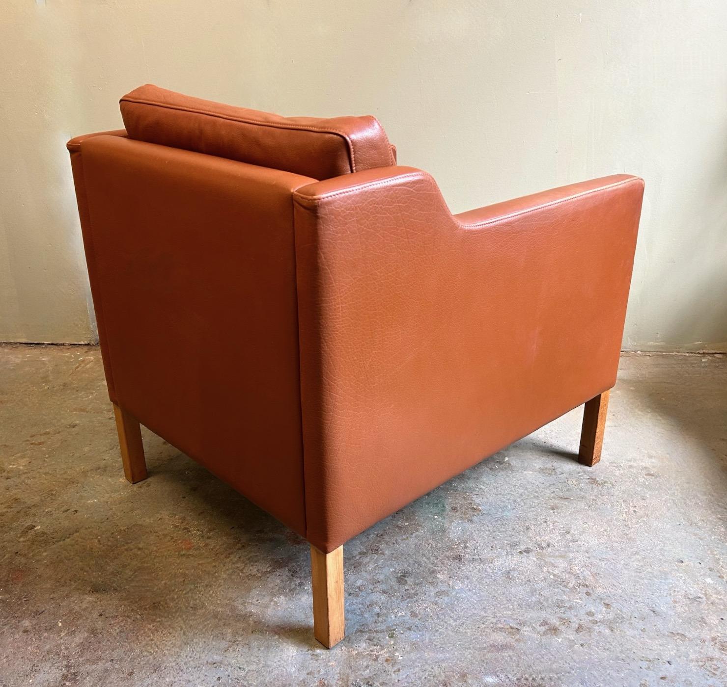20th Century Danish Stouby Tan Leather Club Armchair Mid Century For Sale