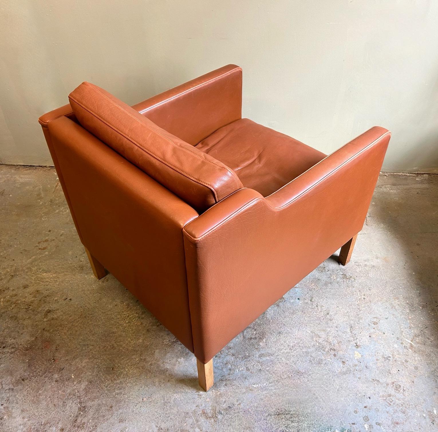 Danish Stouby Tan Leather Club Armchair Mid Century For Sale 1