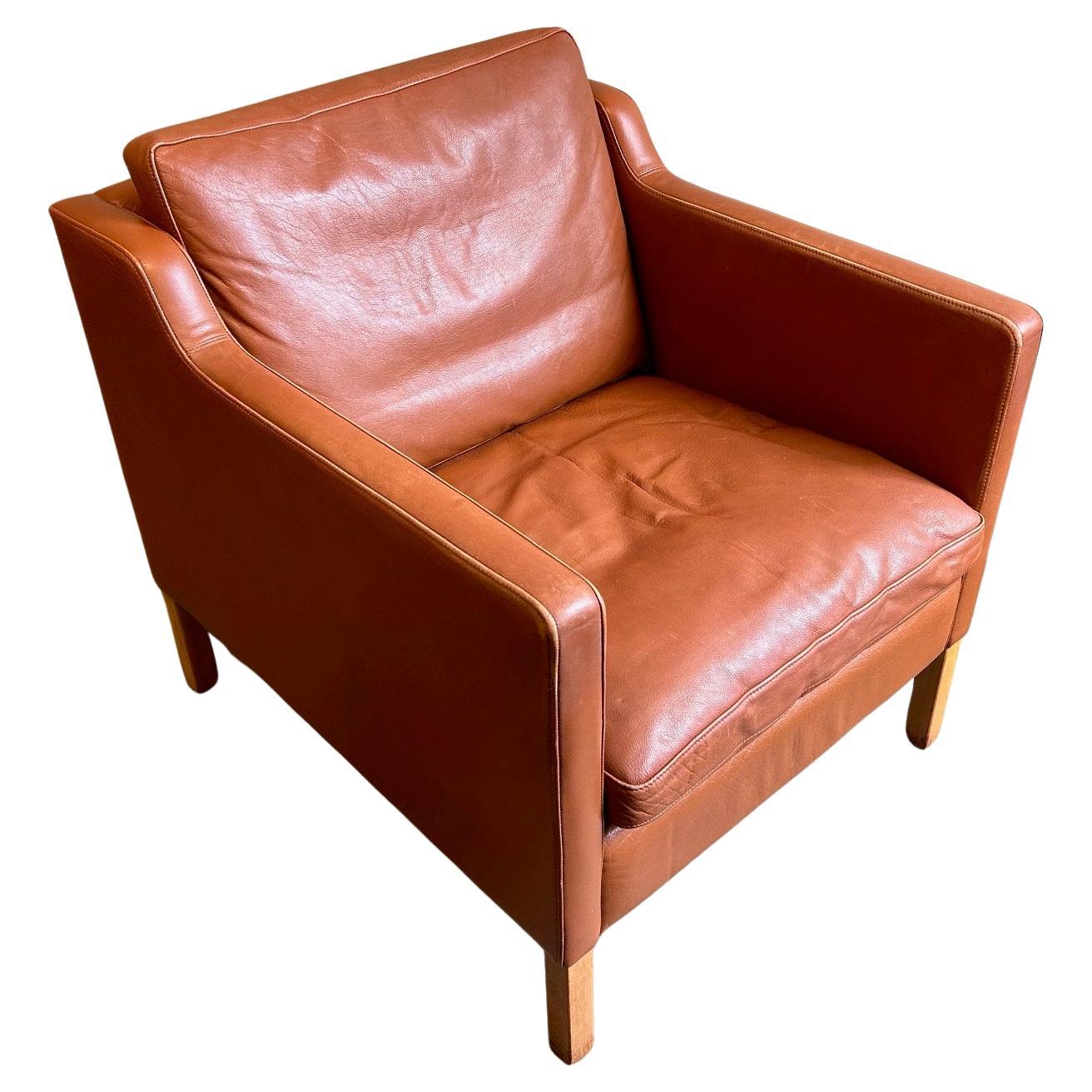 Danish Stouby Tan Leather Club Armchair Mid Century For Sale