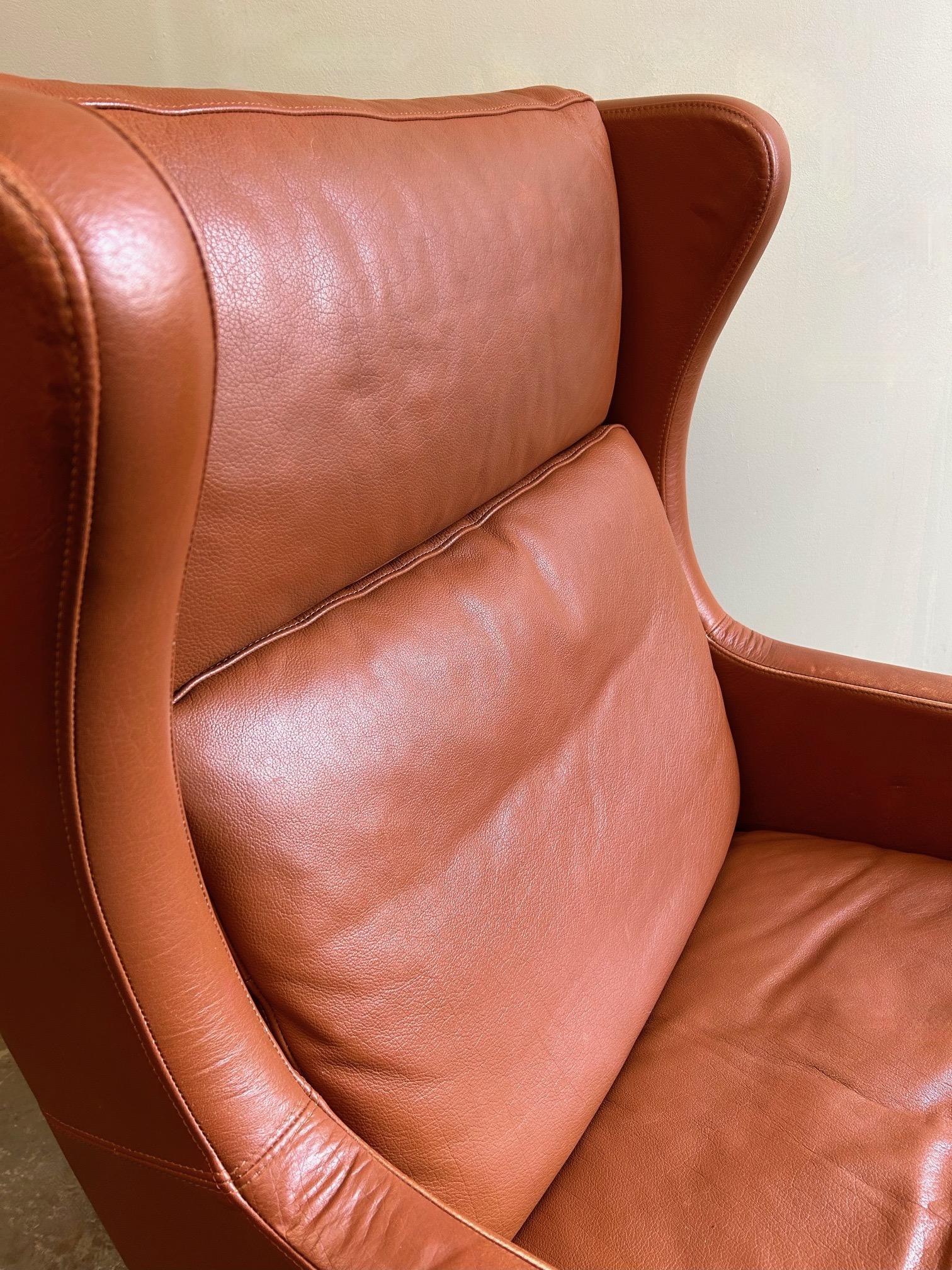 Danish Stouby Tan Leather Highback Armchair Mid Century Chair 1970s For Sale 6