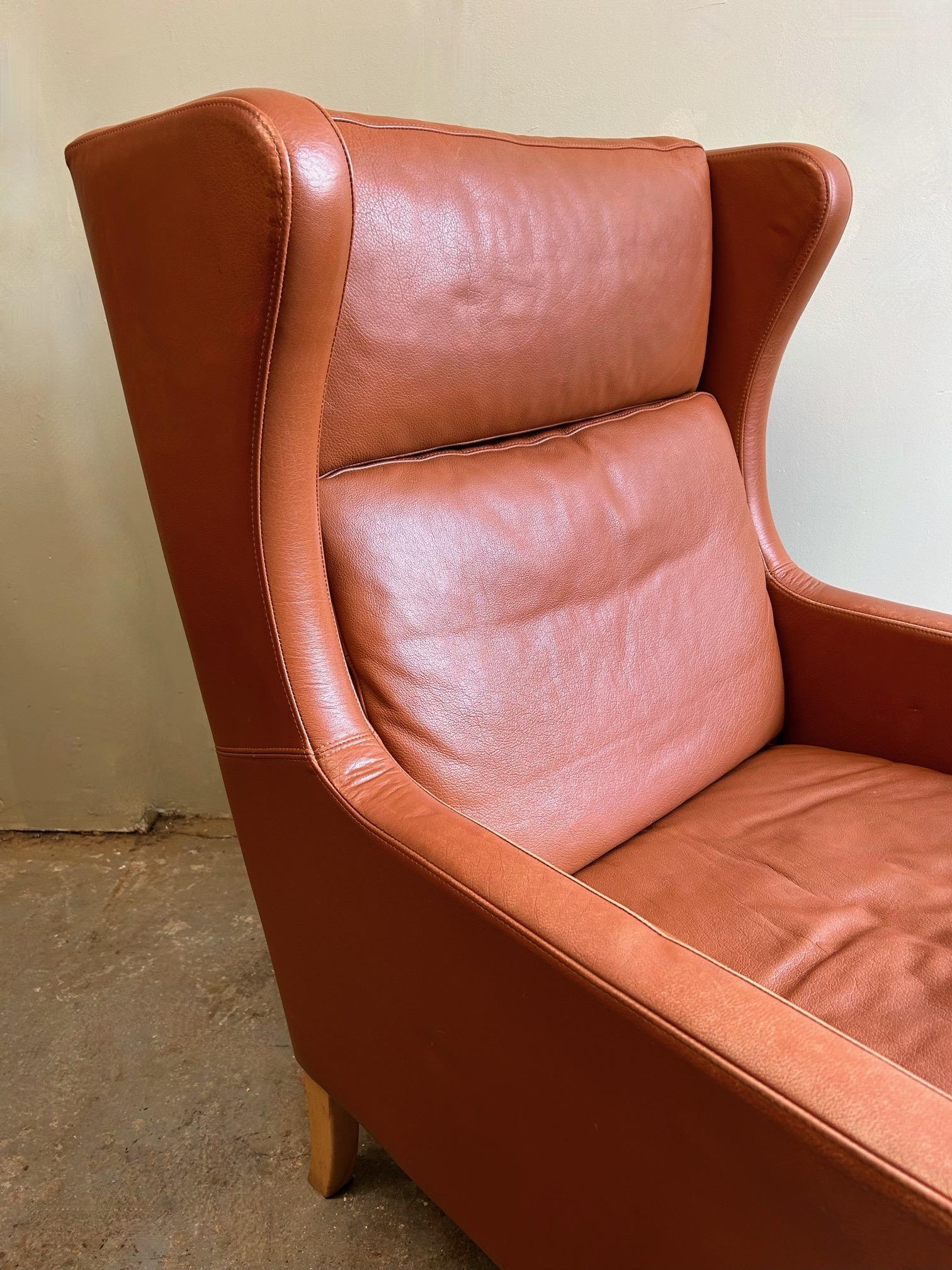 Danish Stouby Tan Leather Highback Armchair Mid Century Chair 1970s For Sale 7
