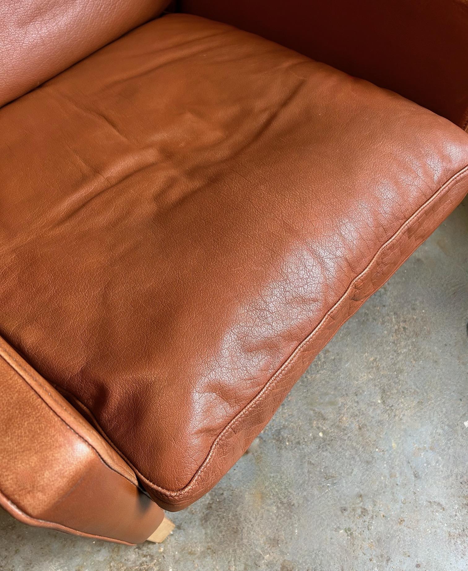 Danish Stouby Tan Leather Highback Armchair Mid Century Chair 1970s For Sale 8