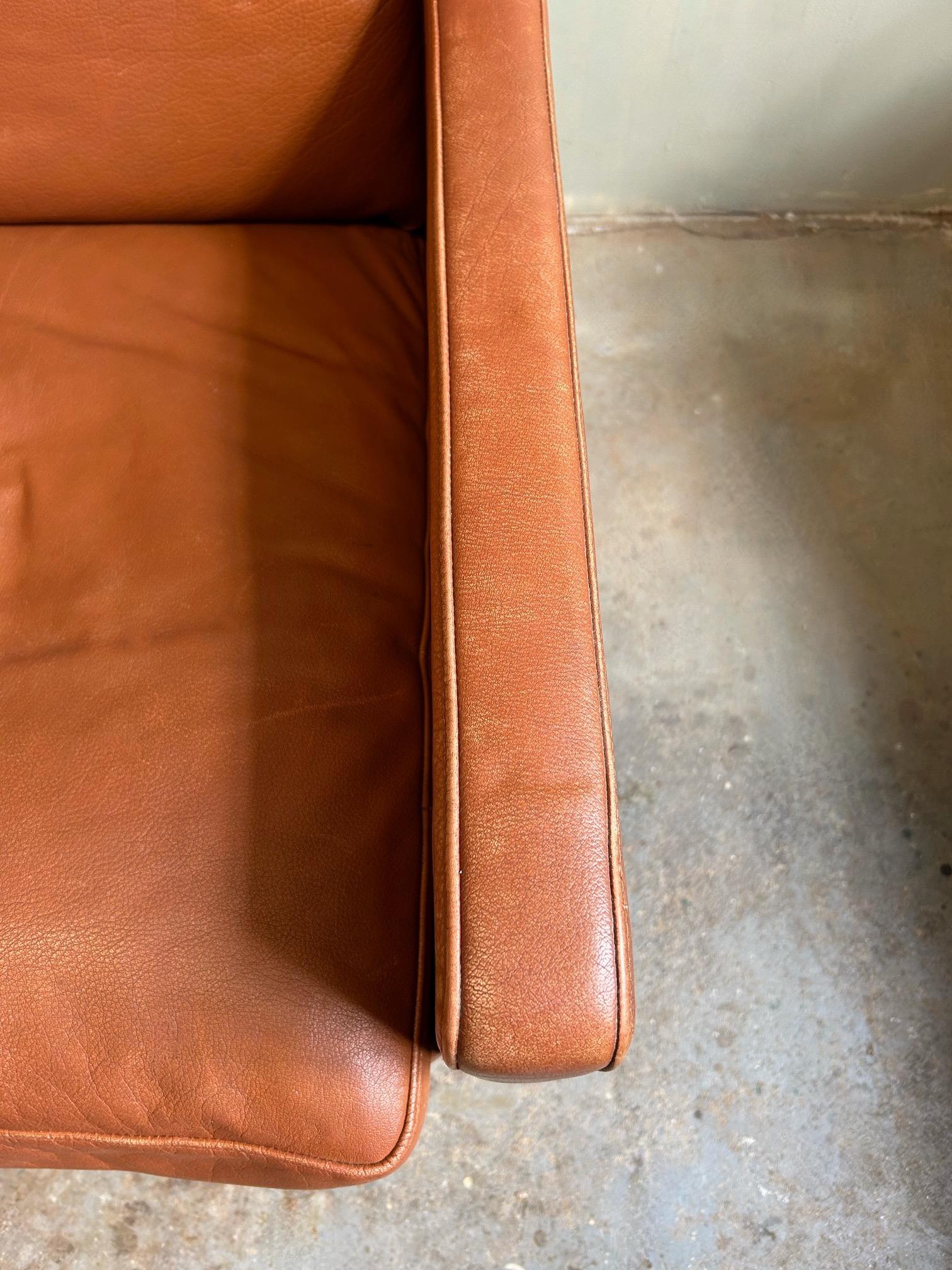 Danish Stouby Tan Leather Highback Armchair Mid Century Chair 1970s For Sale 12