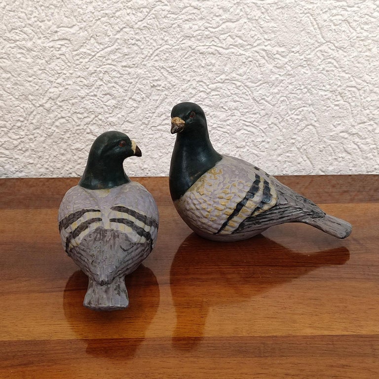 Glazed Danish Studio Ceramic Life Size Pair of Doves For Sale