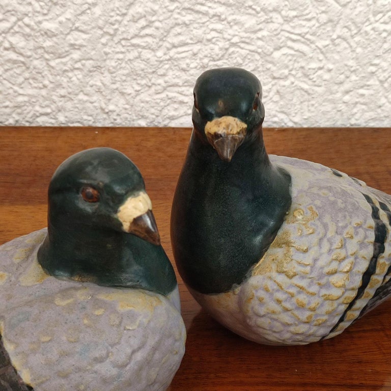 Late 20th Century Danish Studio Ceramic Life Size Pair of Doves For Sale