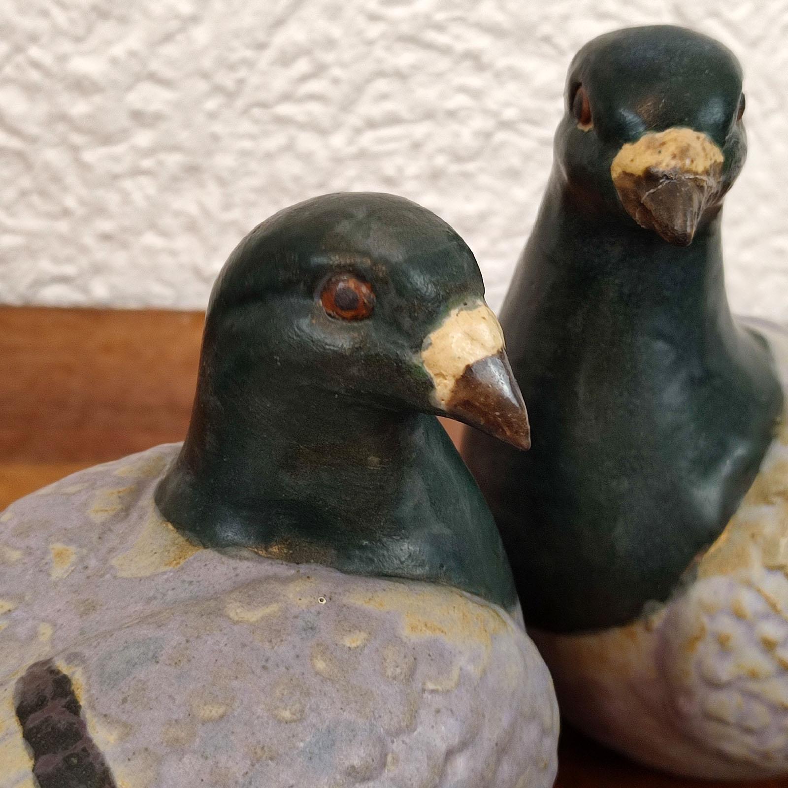 Glazed Danish Studio Ceramic Life Size Pair of Doves