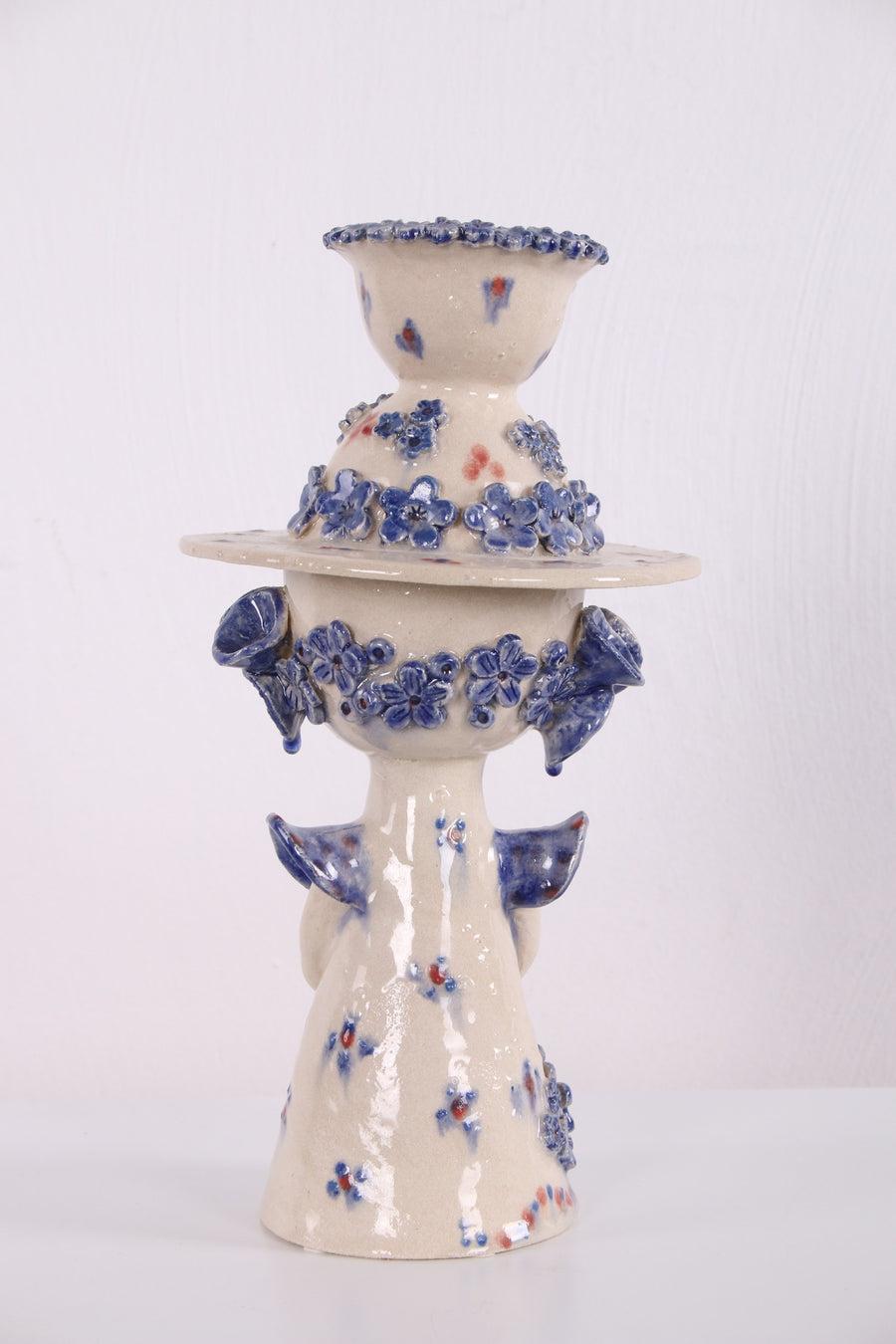Mid-Century Modern Danish Studio Ceramic Woman Figure with Bowl and Hat in the style Bjron Wiimblad For Sale