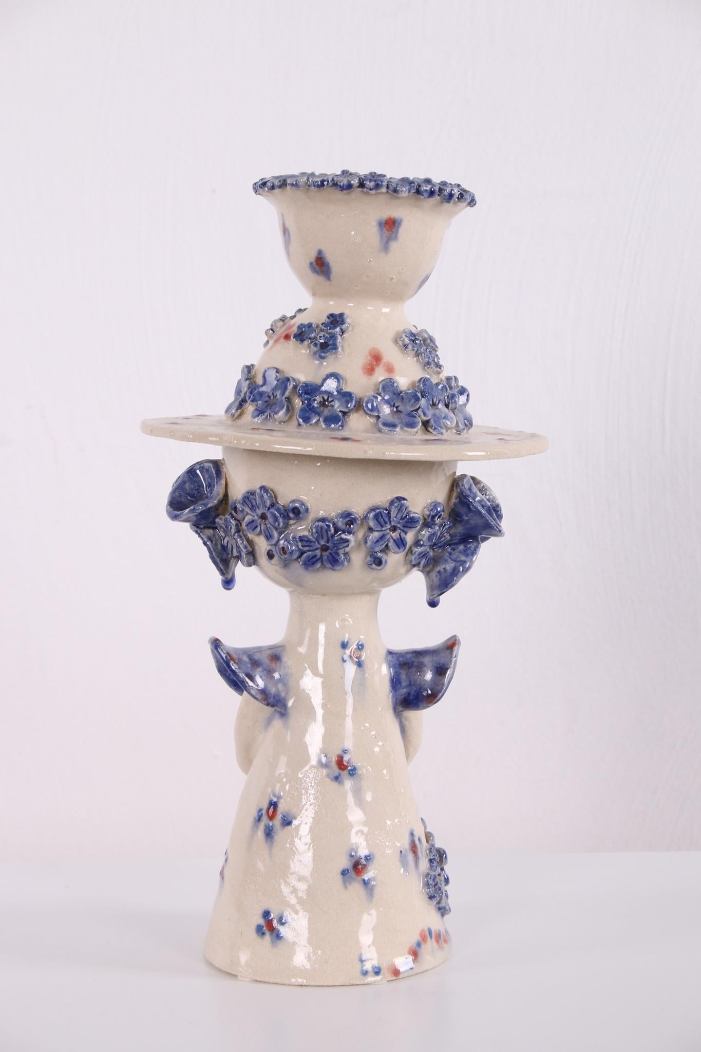 Danish Studio Ceramic Woman Figure with Bowl and Hat in the style Bjron Wiimblad For Sale 4