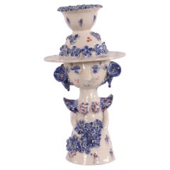 Vintage Danish Studio Ceramic Woman Figure with Bowl and Hat in the style Bjron Wiimblad
