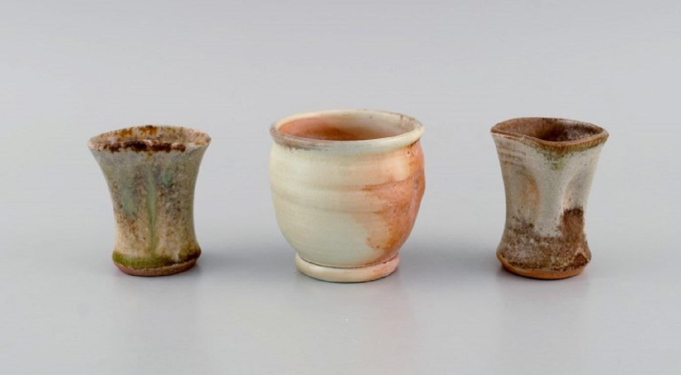 Danish Studio Ceramicist, Three Unique Vases in Glazed Stoneware In Excellent Condition For Sale In Copenhagen, DK