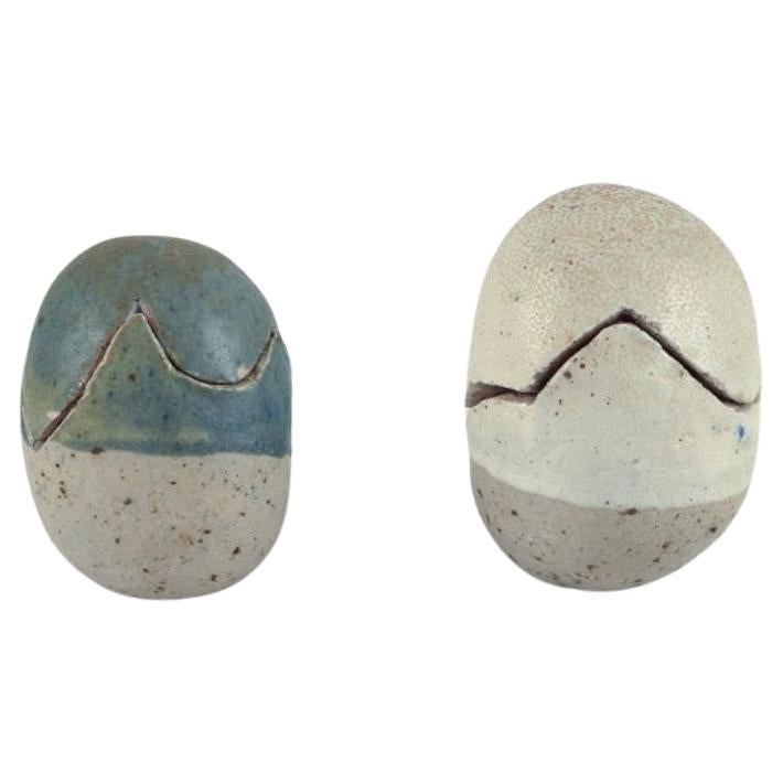 Danish studio ceramicist. Two egg-shaped ceramic sculptures. 1980s For Sale