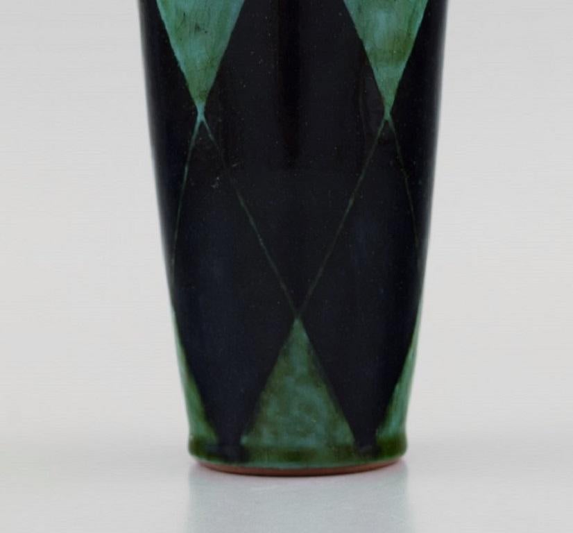 Danish Studio Ceramicist, Unique Vase in Glazed Stoneware, Checkered Pattern In Excellent Condition In Copenhagen, DK