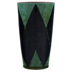 Vintage Danish Studio Ceramicist, Unique Vase in Glazed Stoneware, Checkered Pattern