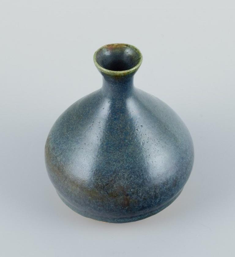 Glazed Danish studio ceramist. Unique ceramic vase with blue-toned glaze. For Sale