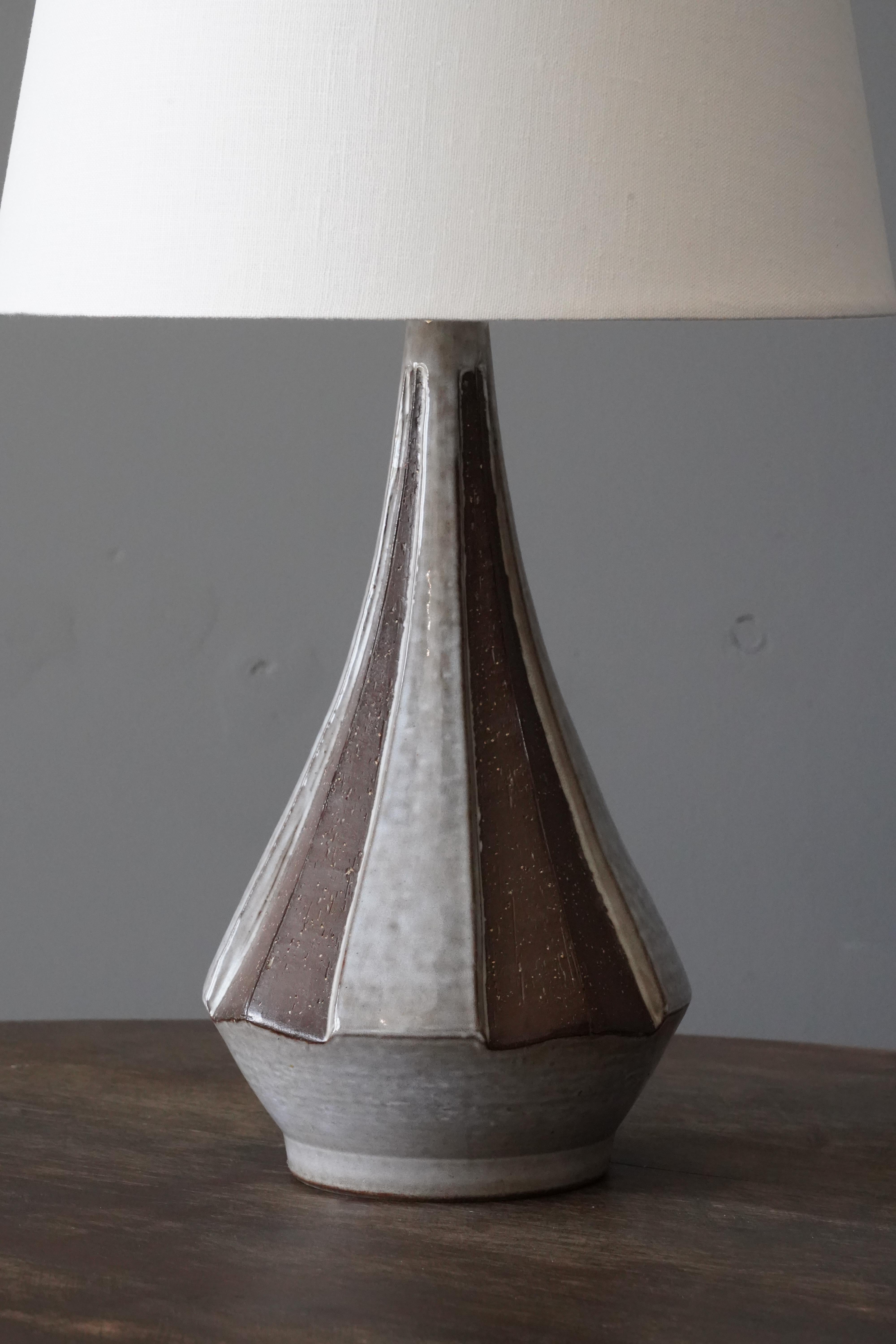 Mid-20th Century Danish Studio Potter, Freeform Table Lamp, Grey Stoneware, Denmark, c. 1960s