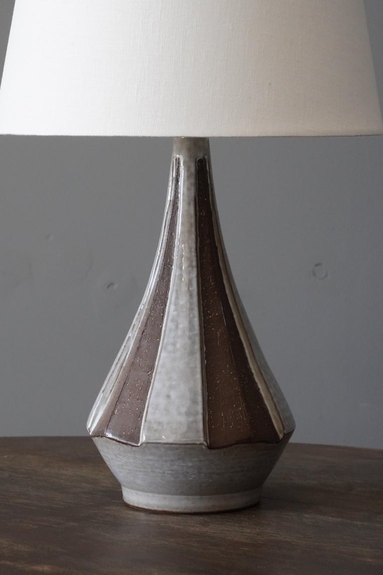 Mid-20th Century Danish Studio Potter, Freeform Table Lamp, Grey Stoneware, Denmark, c. 1960s For Sale