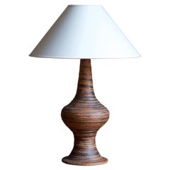 Danish Studio Potter, Sizable Table Lamp, Brown Stoneware, Denmark, c. 1960s