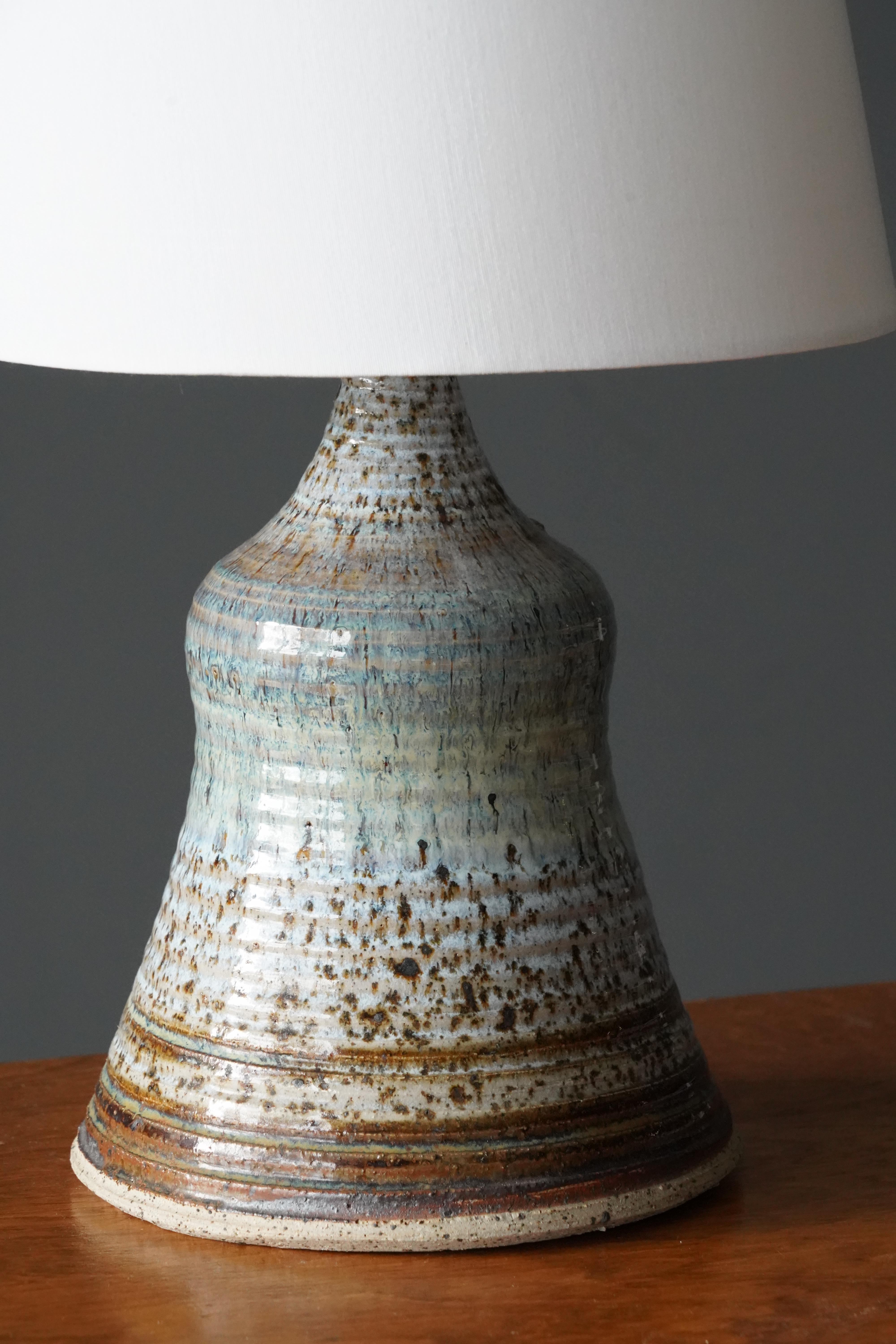 Erik Ove Askholm, Table Lamp, Blue Brown Glazed Stoneware, Denmark, 1960s In Good Condition In High Point, NC