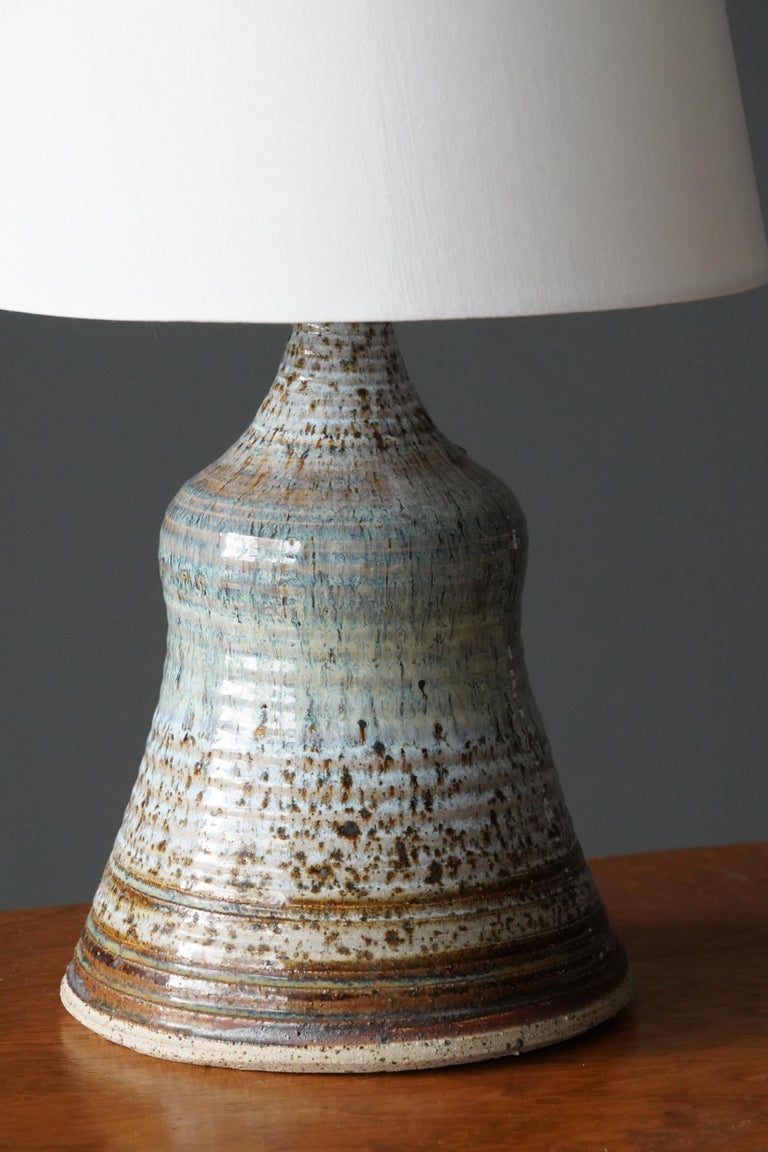 Mid-20th Century Danish Studio Potter, Table Lamp, Blue Brown Glazed Stoneware, Denmark, 1960s For Sale