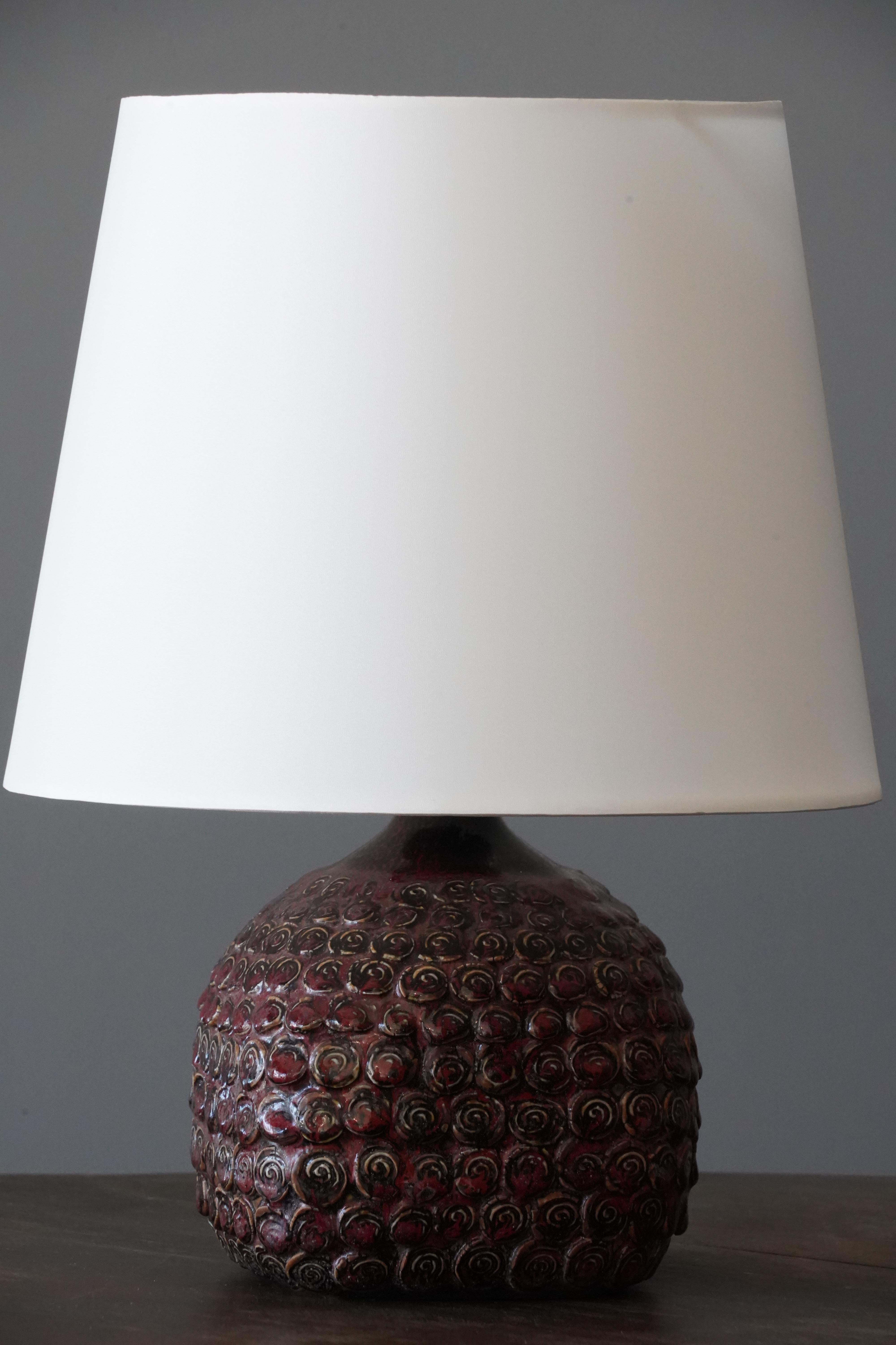 Mid-20th Century Danish Studio Potter, Table Lamp, Brown-Red Stoneware, Denmark, c. 1960s