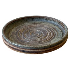 Danish Studio Pottery Bowl Hand-Thrown Stoneware Spiral Glaze Plate s1960s