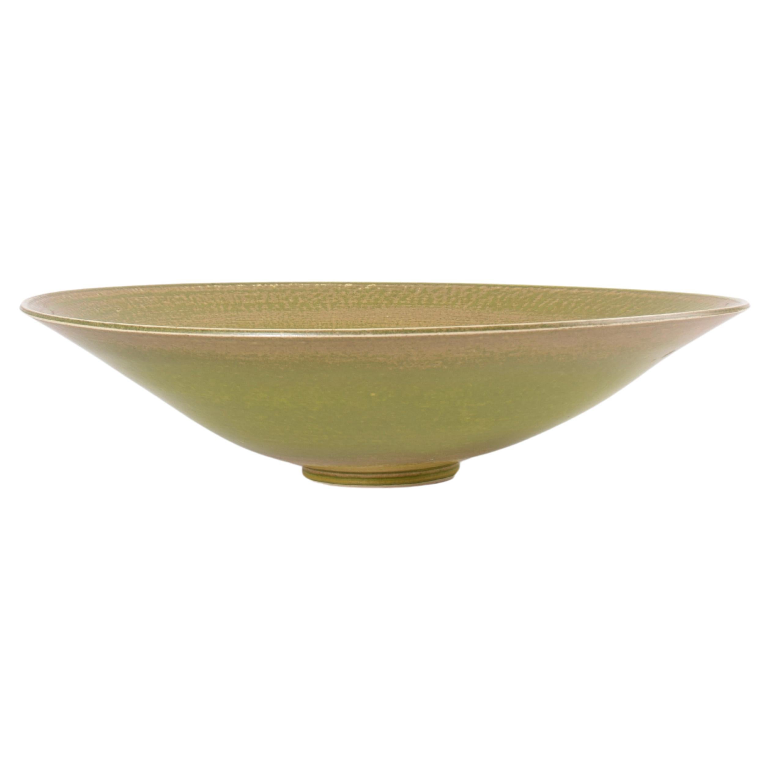 Grand bol en poterie danoise de Birthe Sahl, vert jaune, fin du 20e siècle