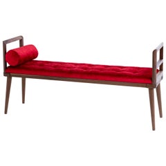 Danish Style and Midcentury Design Wooden and Fabric Bench