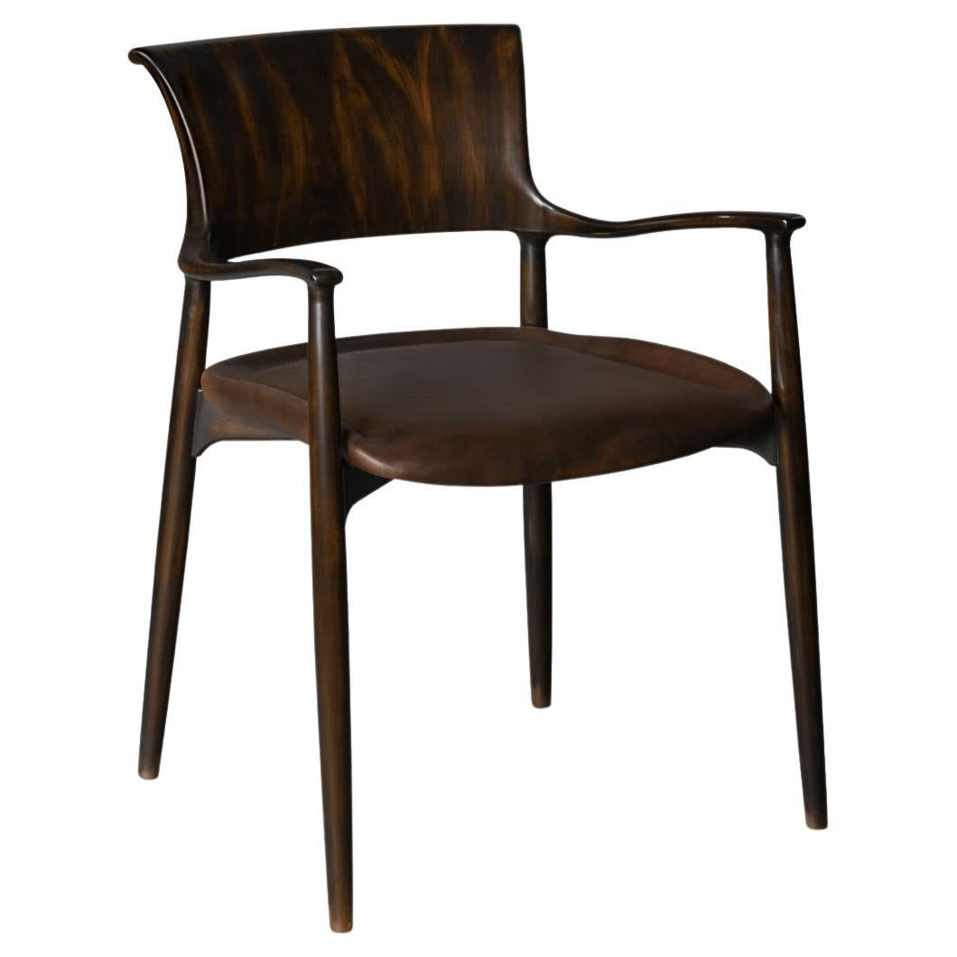 Chaise Lokken de style danois avec dossier moulé, assise tapissée de cuir