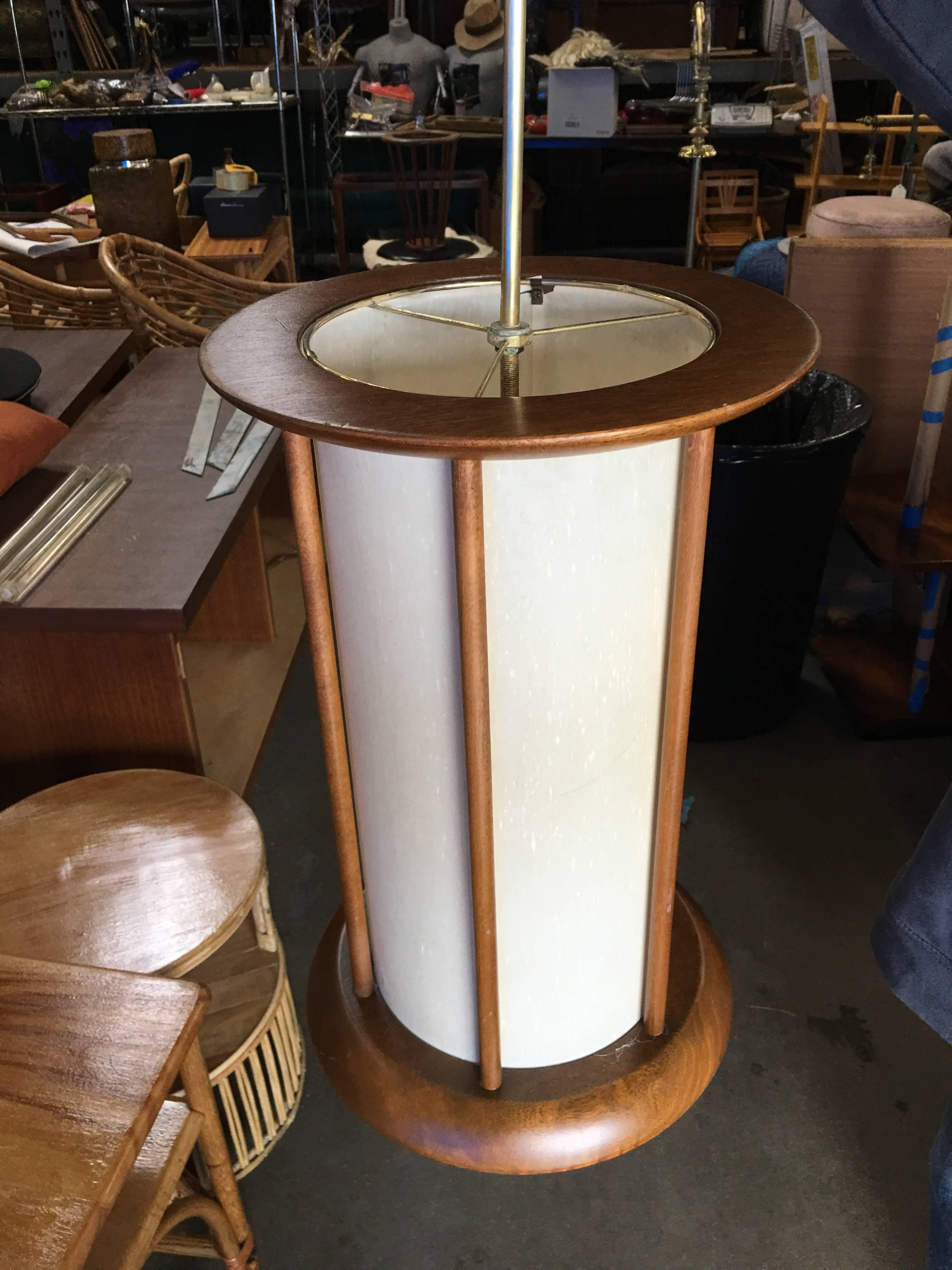 Danish Style Mid-Century Walnut Cylinder Pendant In Excellent Condition In Van Nuys, CA