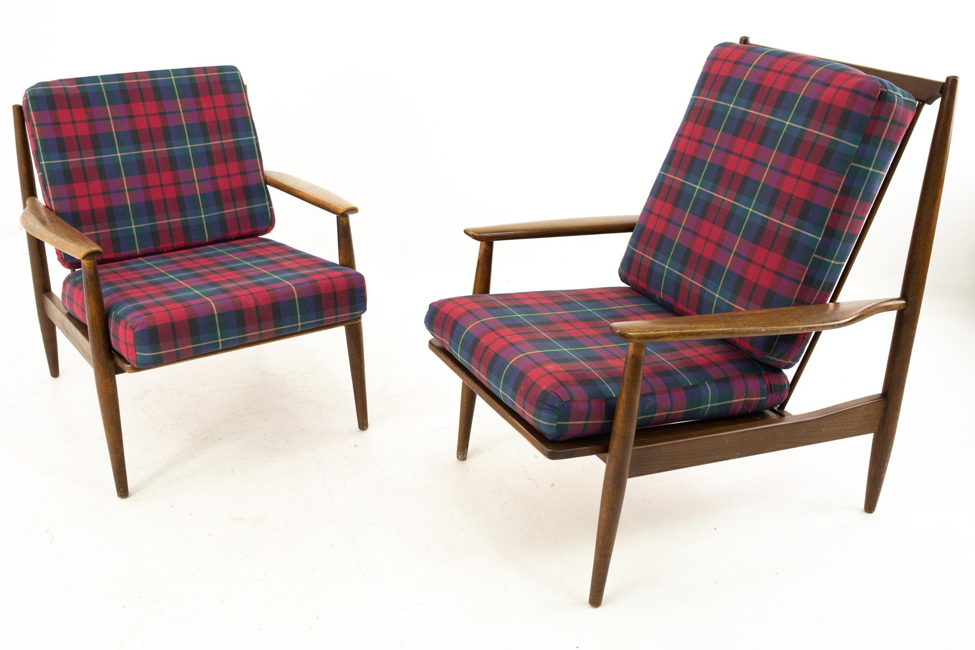 Mid-Century Modern Danish Style Midcentury Walnut Lounge Chairs, Pair
