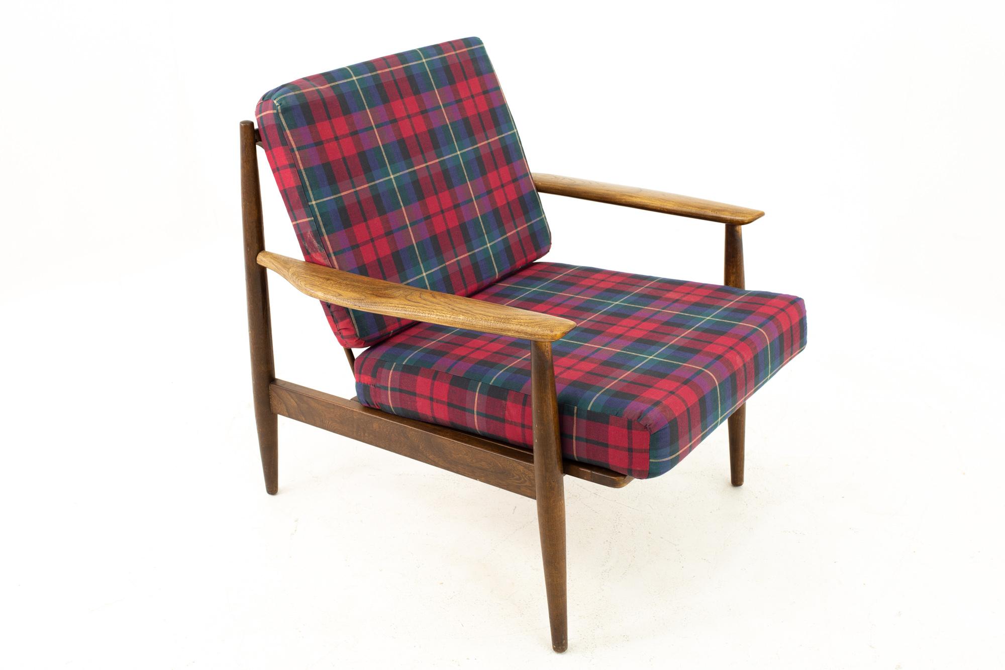Upholstery Danish Style Midcentury Walnut Lounge Chairs, Pair