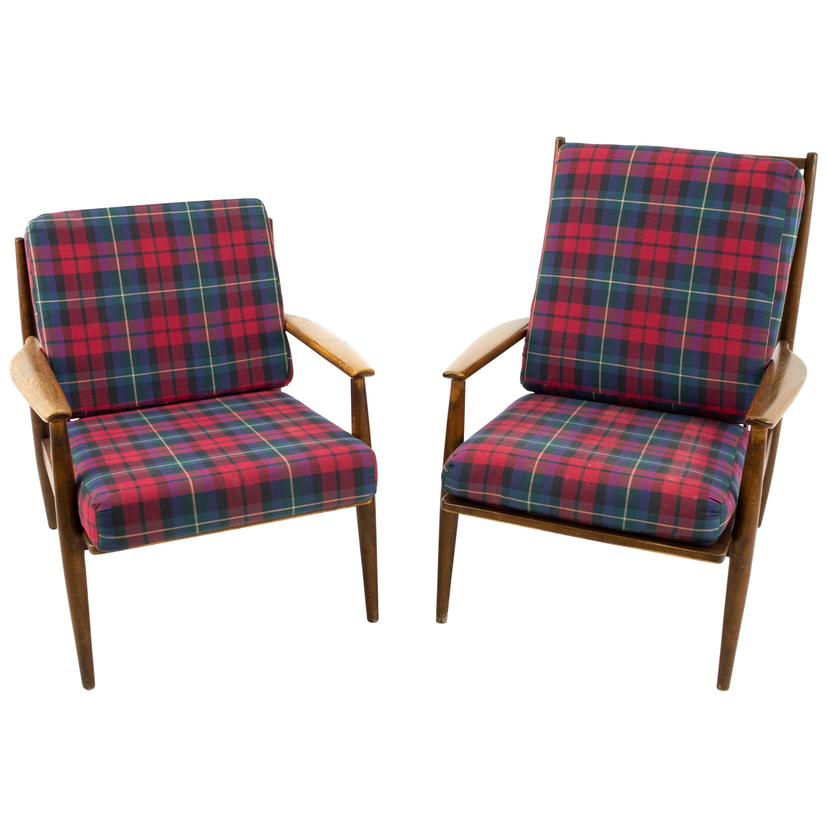 Danish Style Midcentury Walnut Lounge Chairs, Pair
