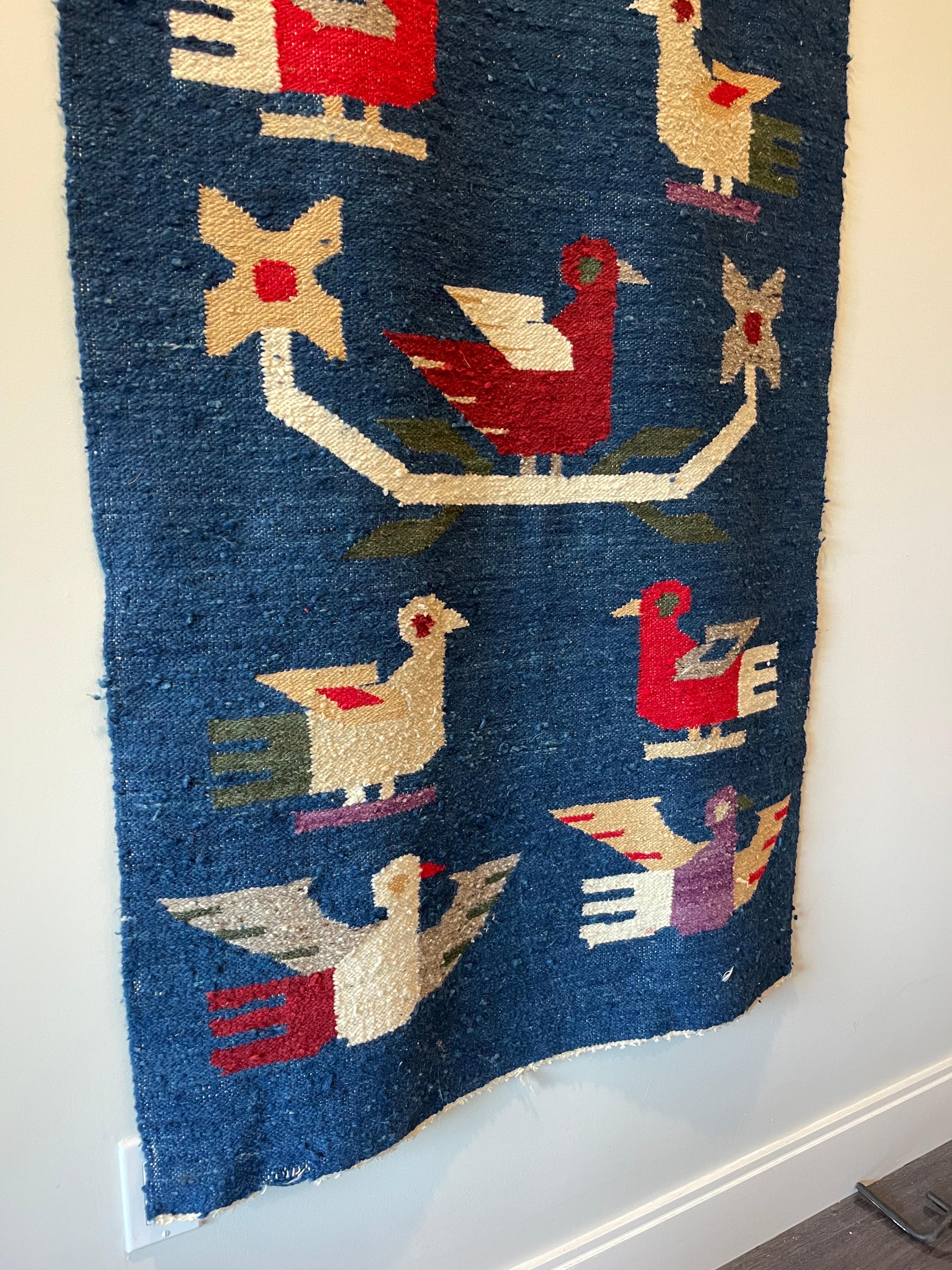 Mid-Century Modern Danish Style Modernist Birds Tapestry