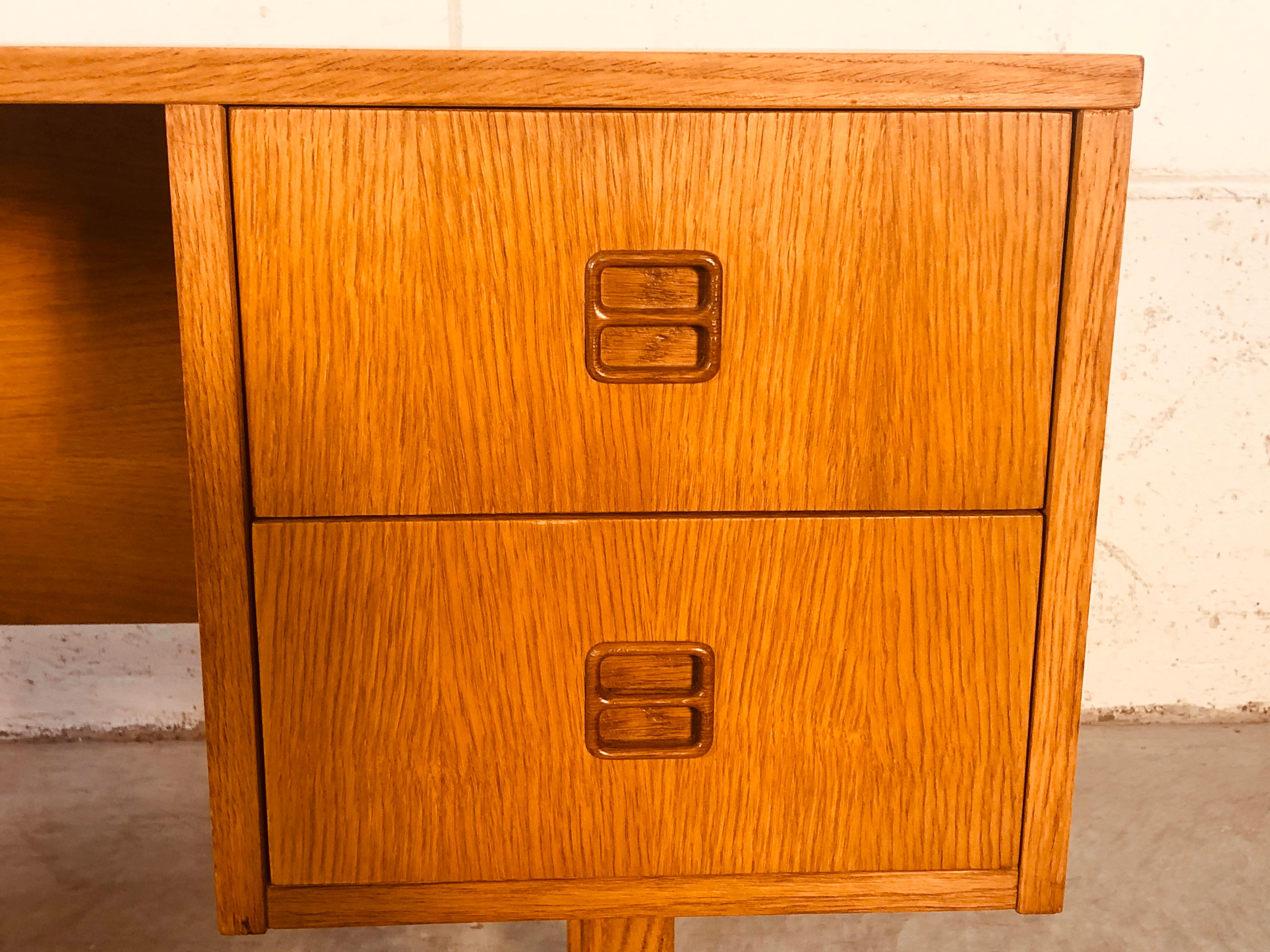 Mid-Century Modern Danish Style Oakwood Sled Leg Executive Desk For Sale