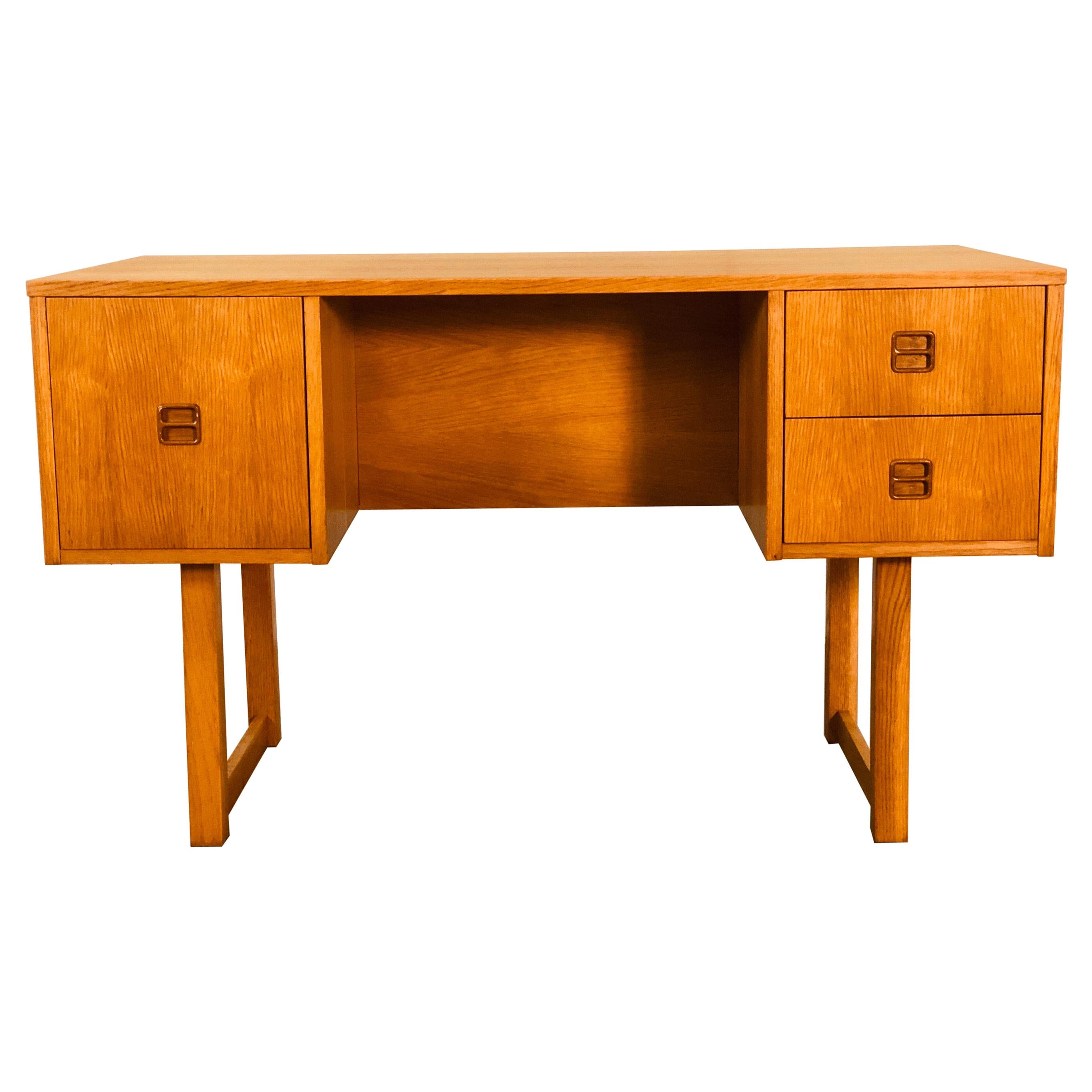 Danish Style Oakwood Sled Leg Executive Desk For Sale