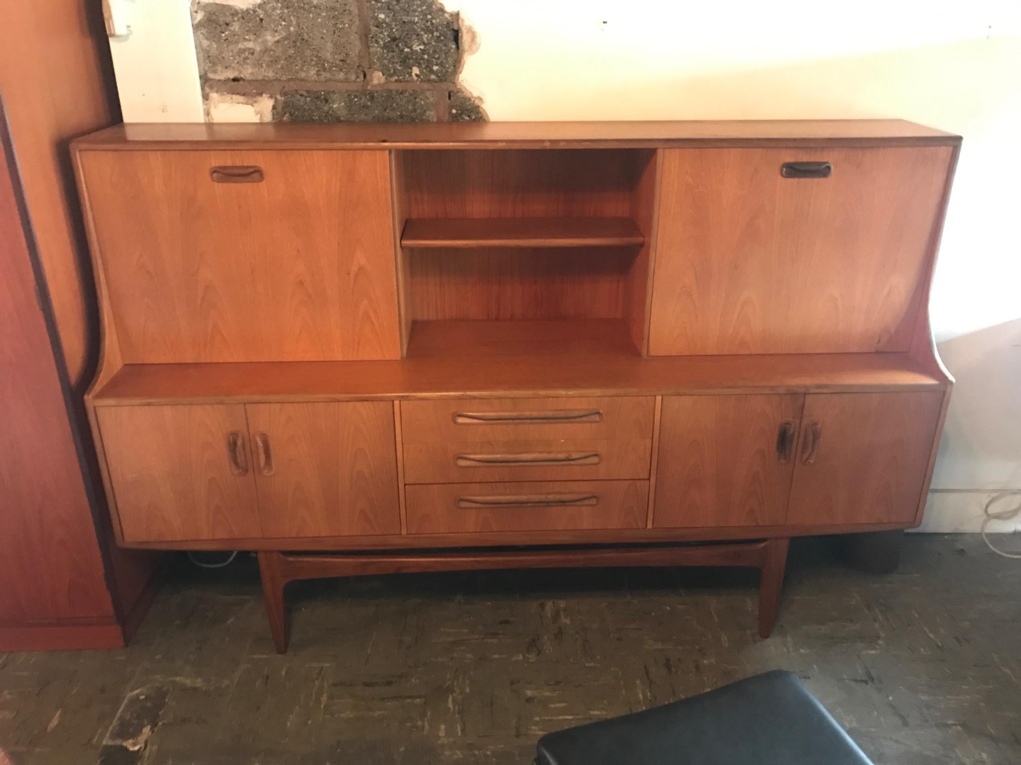 Mid-20th Century Danish Style Tall Teak Credenza Buffet