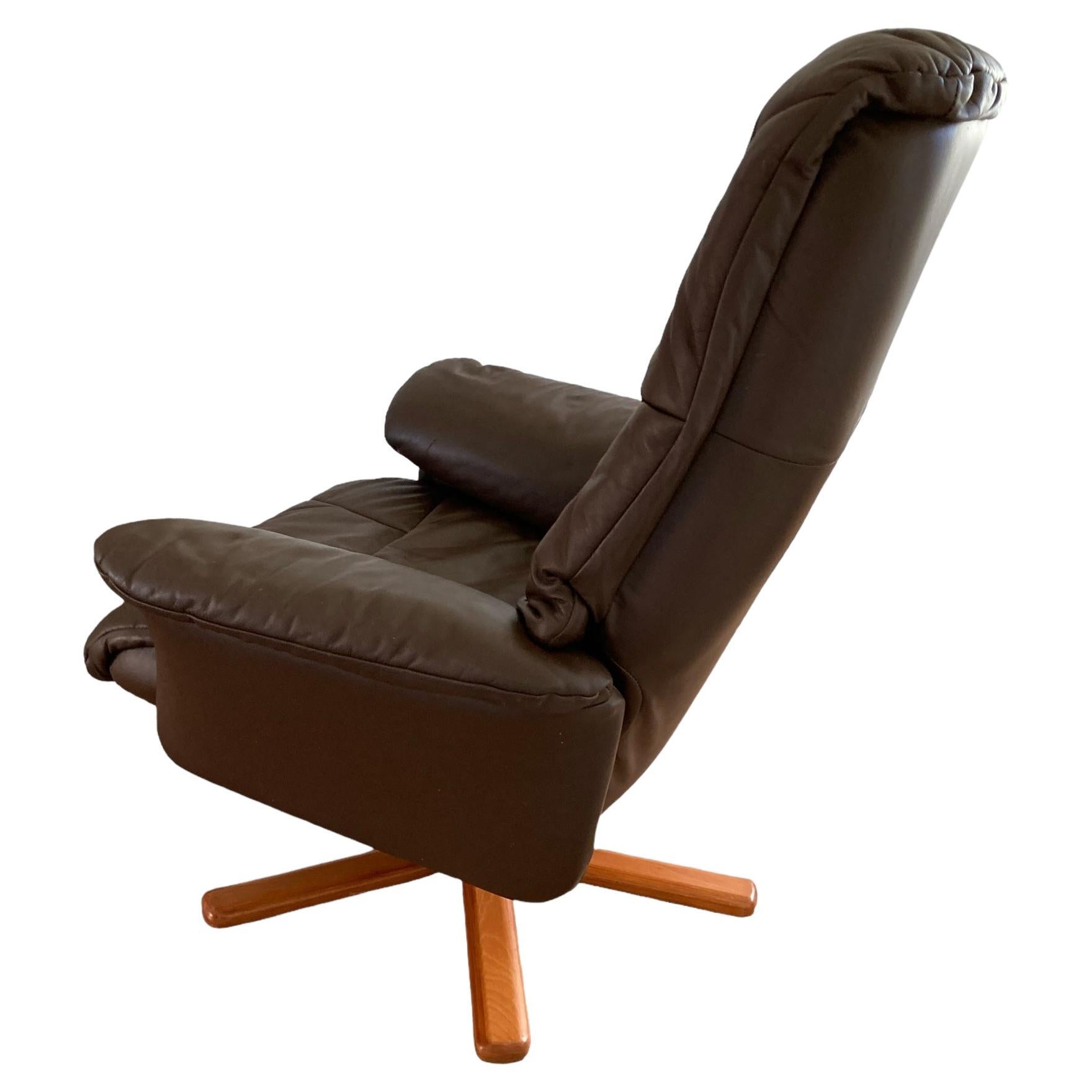 Danish style vintage swivel chair, upholstered in in Dark Brown Faux leather, 19 For Sale
