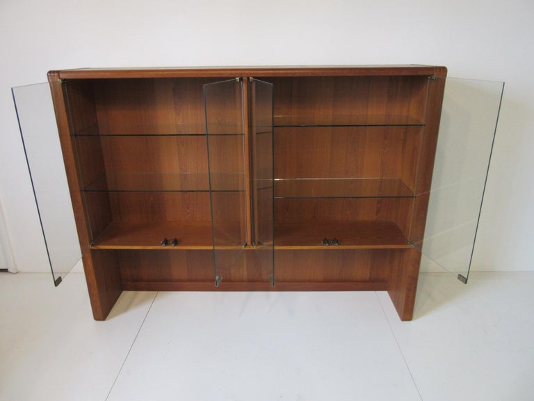 Danish Styled Teak Wood Bookcase With Glass Doors For Sale At 1stdibs