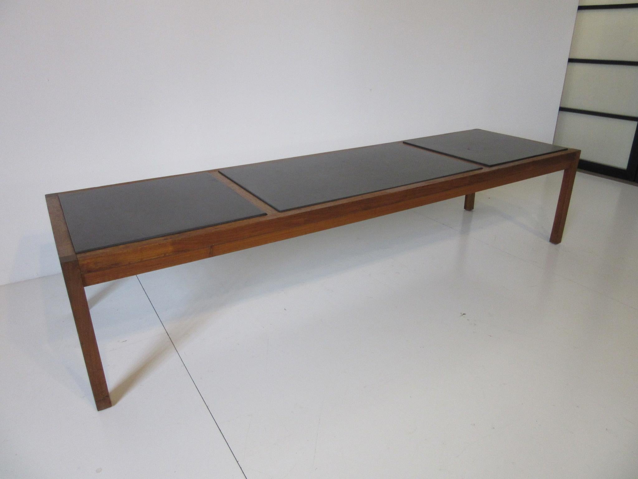 Danish Styled Walnut and Slate Coffee Table In Good Condition In Cincinnati, OH