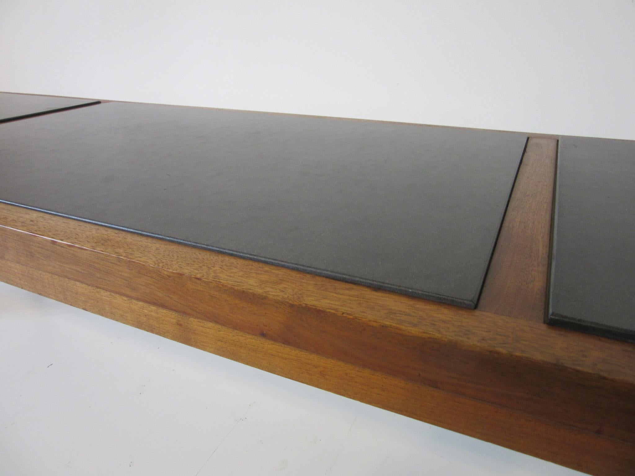 20th Century Danish Styled Walnut and Slate Coffee Table